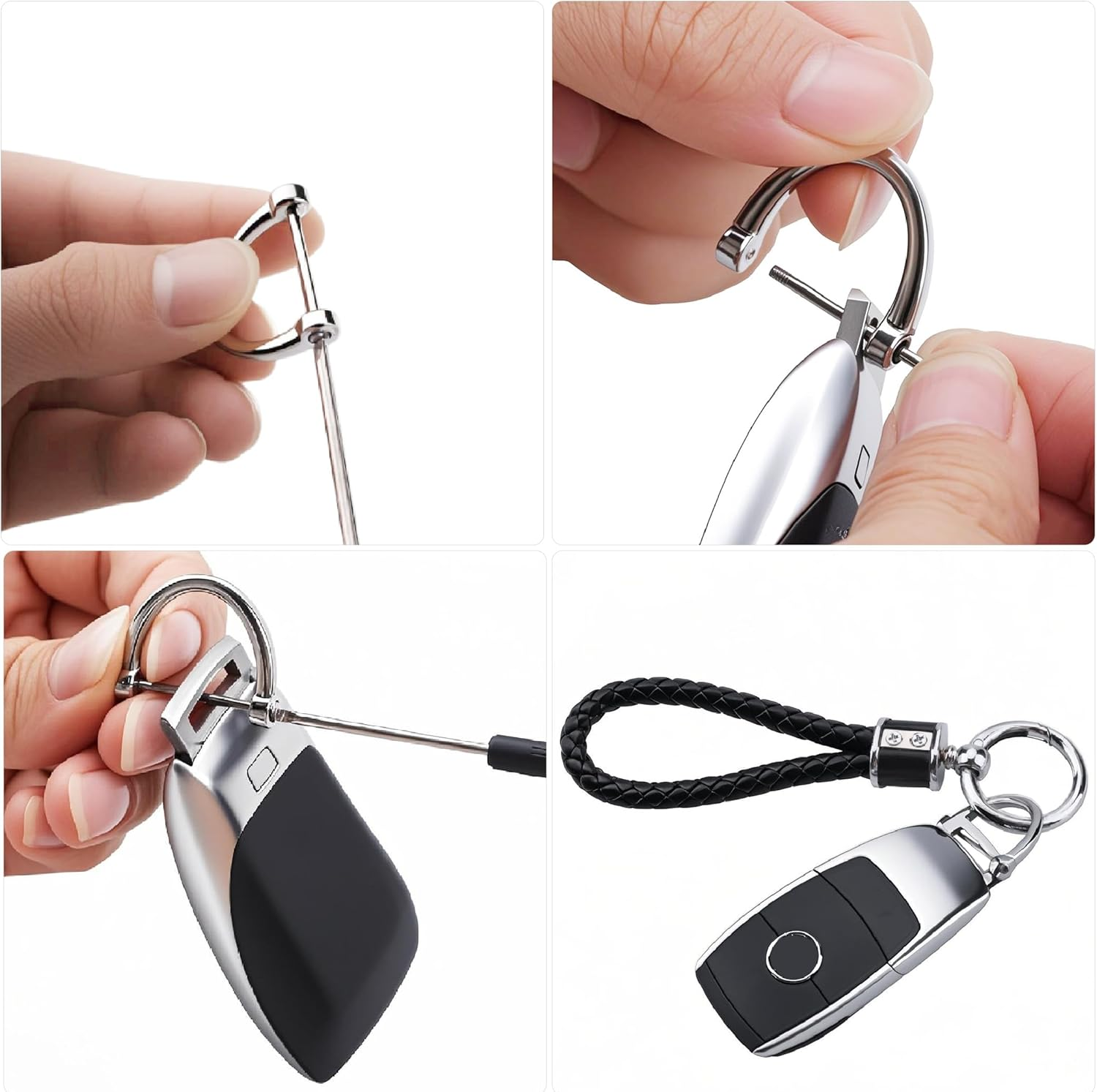 2Pcs Universal Leather Car Keychain, Metal Key Chain with Screwdriver and 360&deg; Rotatable D-Ring for Men Women Couple, Black and Pink image number 2