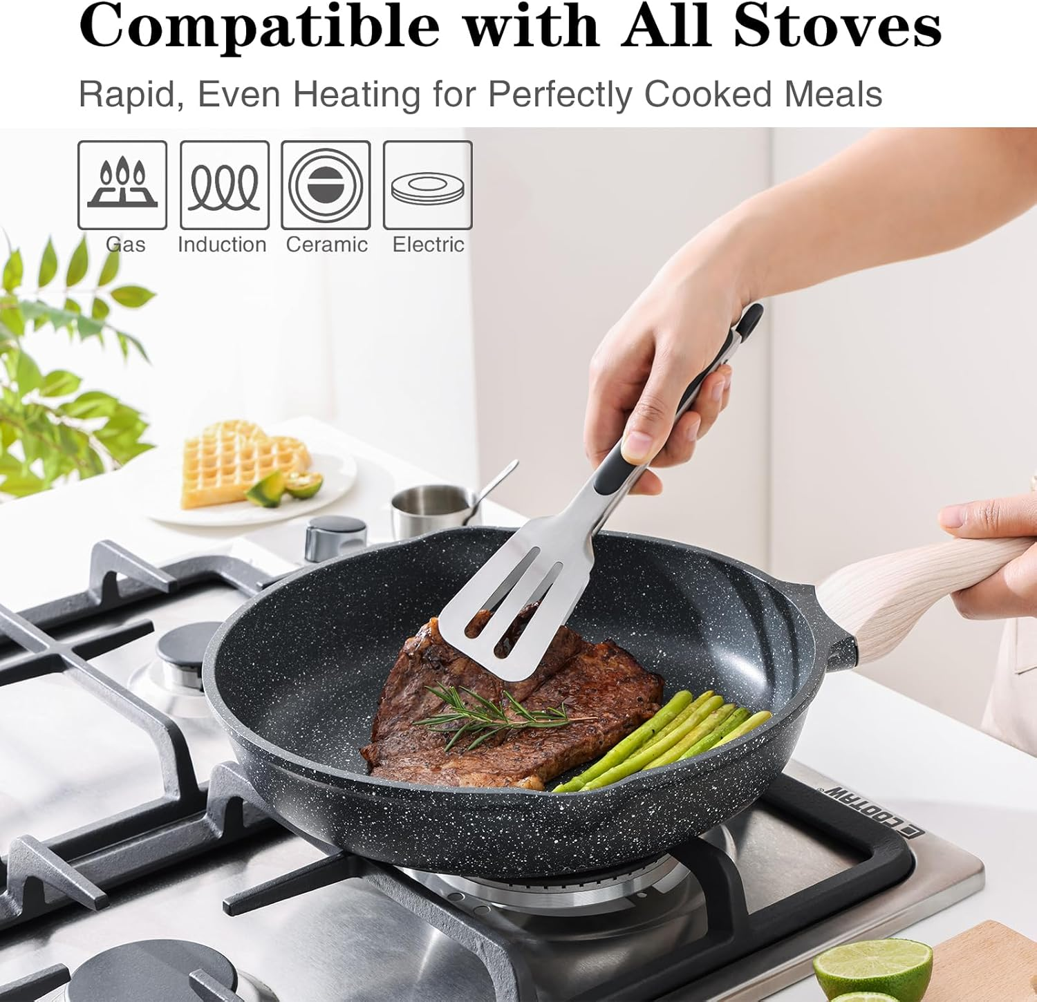 Kordisen Non Stick Frying Pans Skillet, 32 Cm Granite Large Frying Pans Nonstick for Cooking, Healthy Induction Cookware, Heat Resistant Handle, PFOA Free image number 4