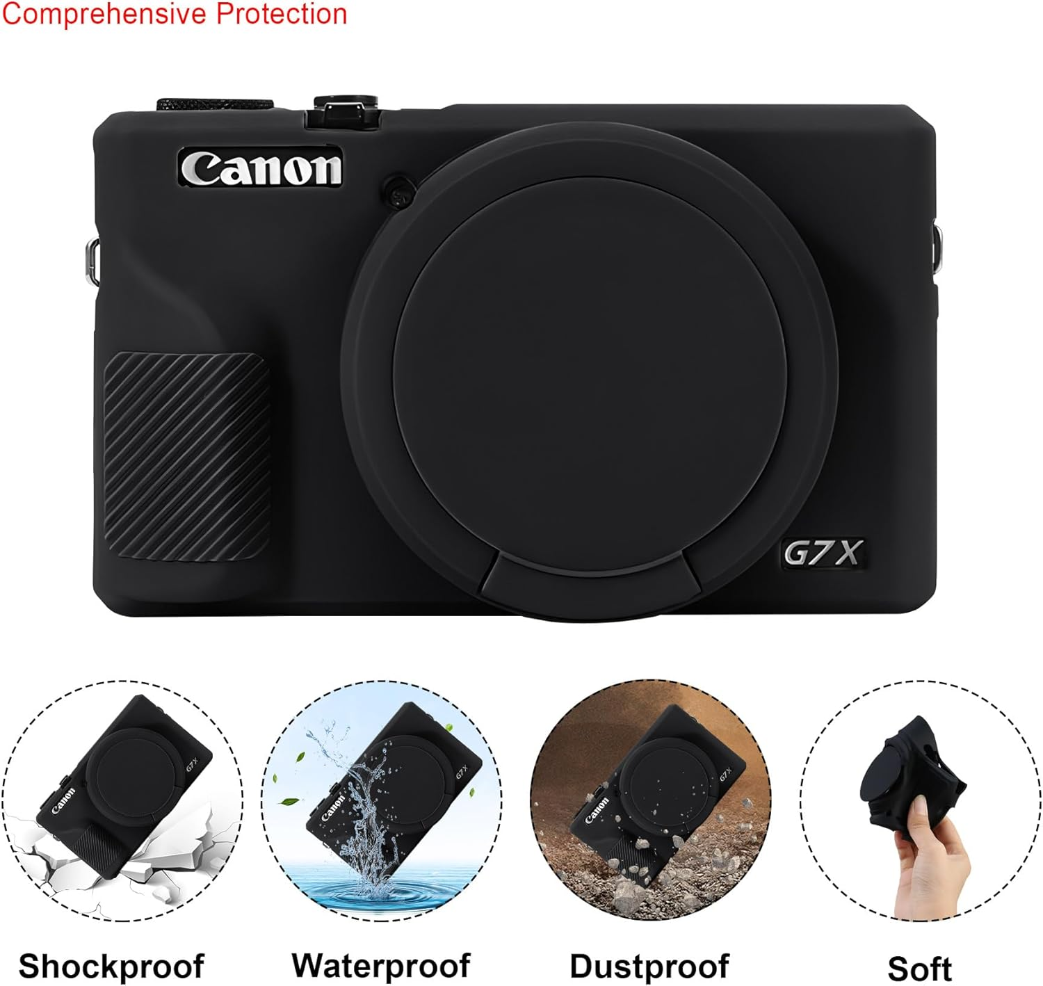 Elonbo Silicone Case for Canon Powershot G7X Mark III Digital Camera, Soft Protective Cover with Removable Lens Cover for Canon Powershot G7X Mark III DSLR Camera, Black - Pink image number 4