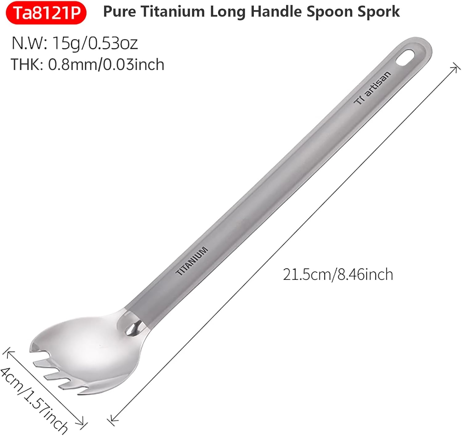 Titanium Spork, Long Handle 8.5 In, Ultralight 0.53 Oz, Compact for Camping and Hiking (Spork) image number 4