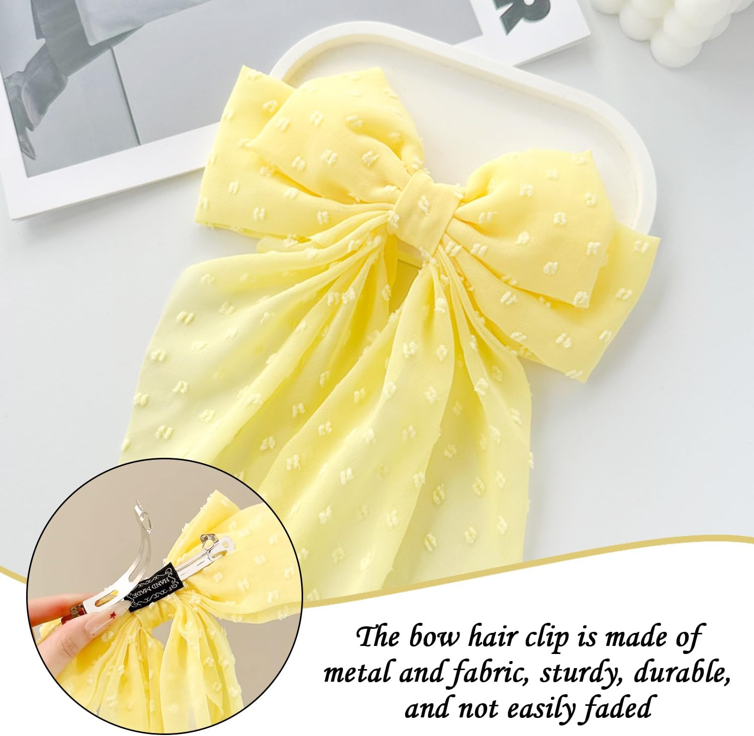 1 X Yellow Bow Hair Clip and 100 Pieces Elastic Hair Rings, Elee and Simple Hair Clips, Hairstyle Decorations, Women'S Hair Accessories. image number 4