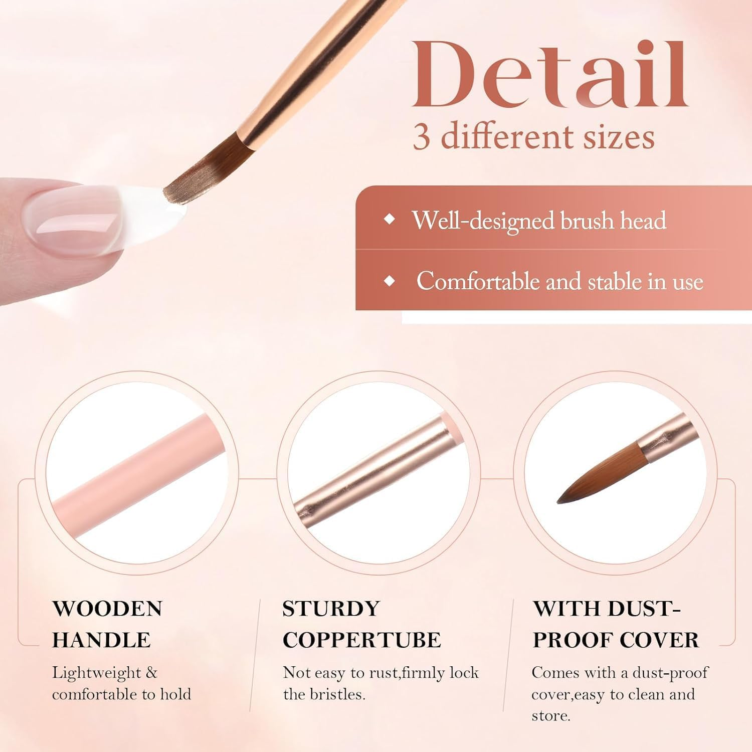 3 Pcs Acrylic Nail Brush Set for Powder,Size 8/10/14 Nail Brush Set,Nail Extension Art Women Gift Set,Professional Nail Brush for Manicure & Pedicure Nail Brushes for Professional Use image number 2
