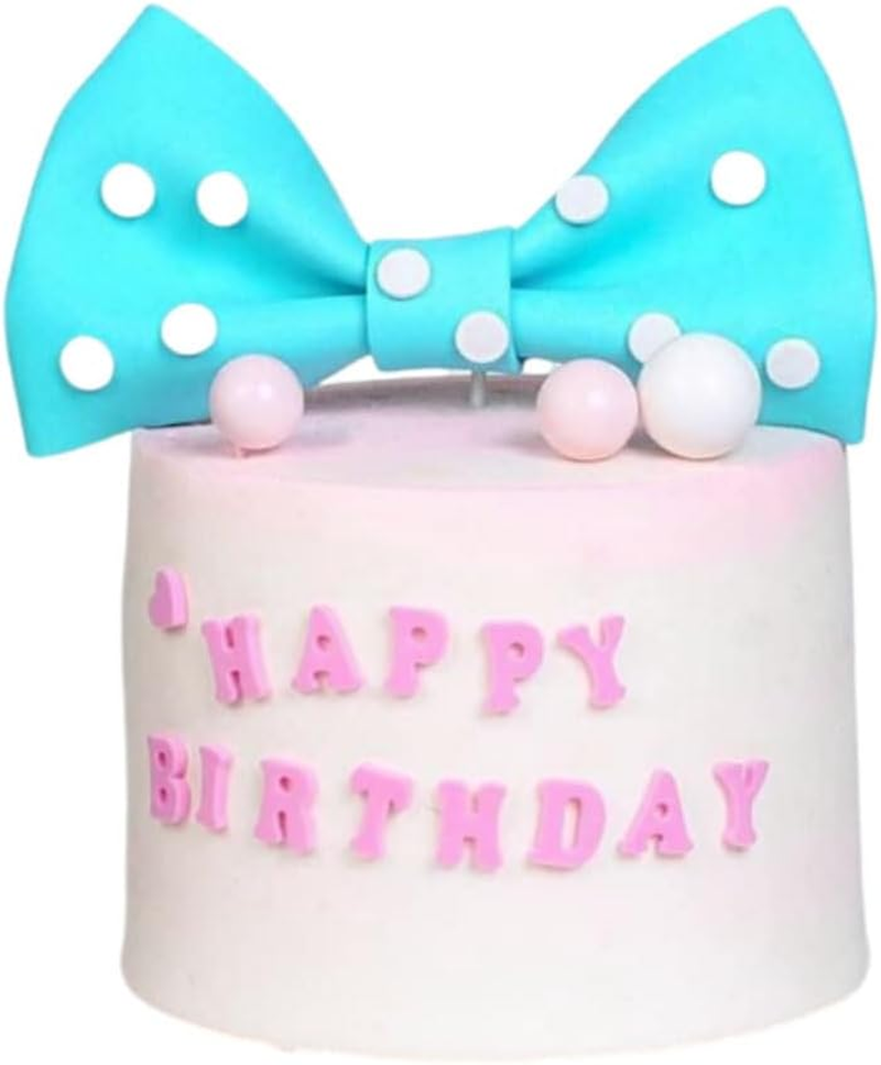3 Pcs Bow Cake Topper for Christmas Halloween Costume Birthday Wedding Pageant Party Supplies (Blue)