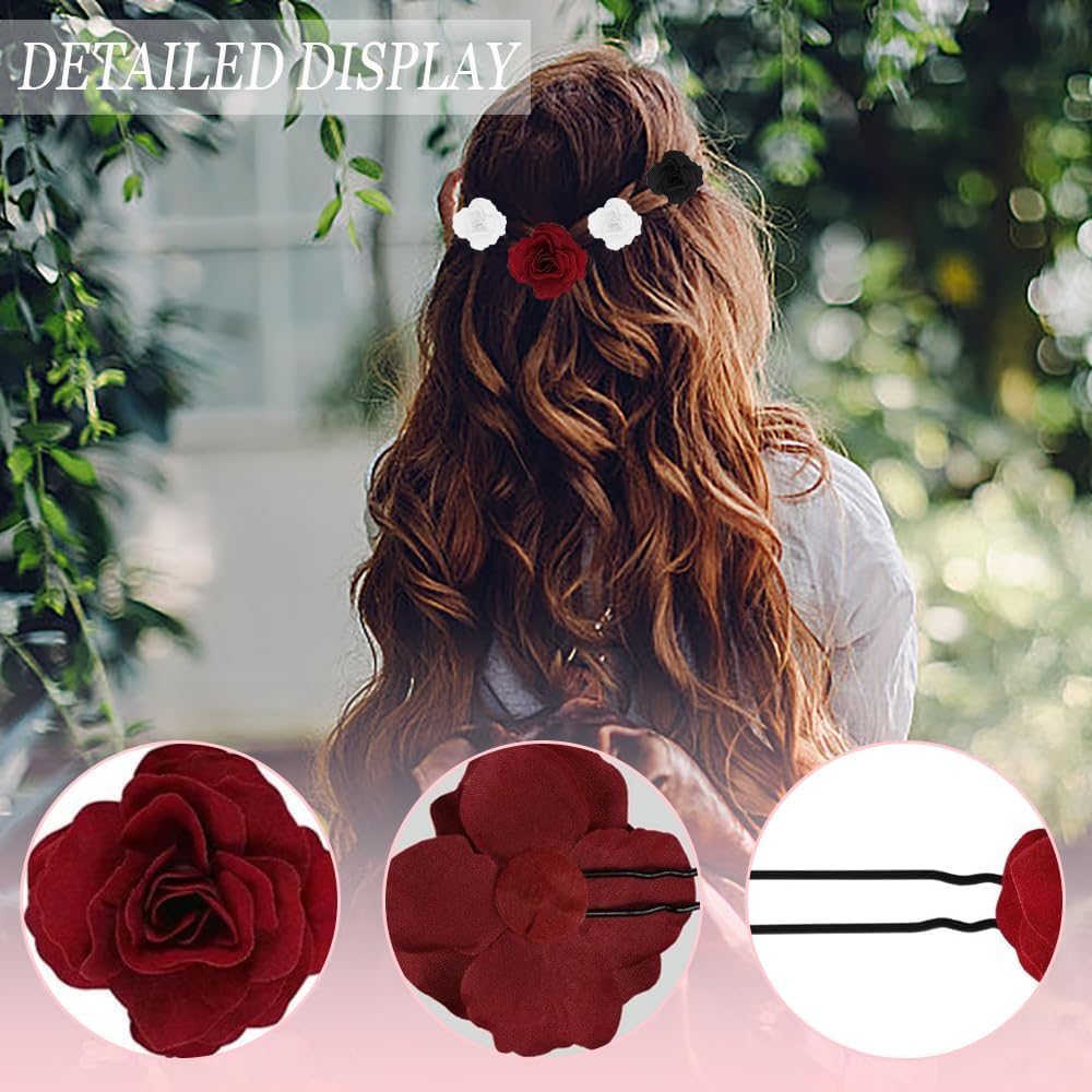 TRKETK Pack of 9 Flower Hair Clips Rose Flower Hair Pin Rose Brooch U Shape Rose Floral Bobby Pins Vintage Rose Hair Accessories for Party Wedding Event Women Girls image number 1