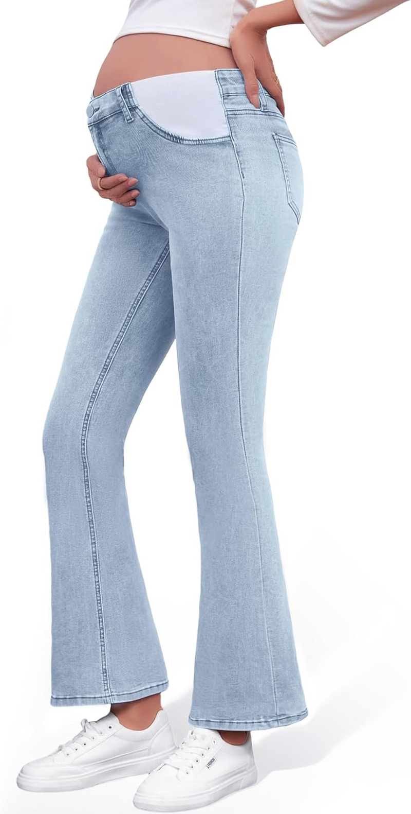 Maternity Jeans for Women Pregnancy Bootcut Jeans Mid-Rise Flare Denim Maternity Pants with Pockets