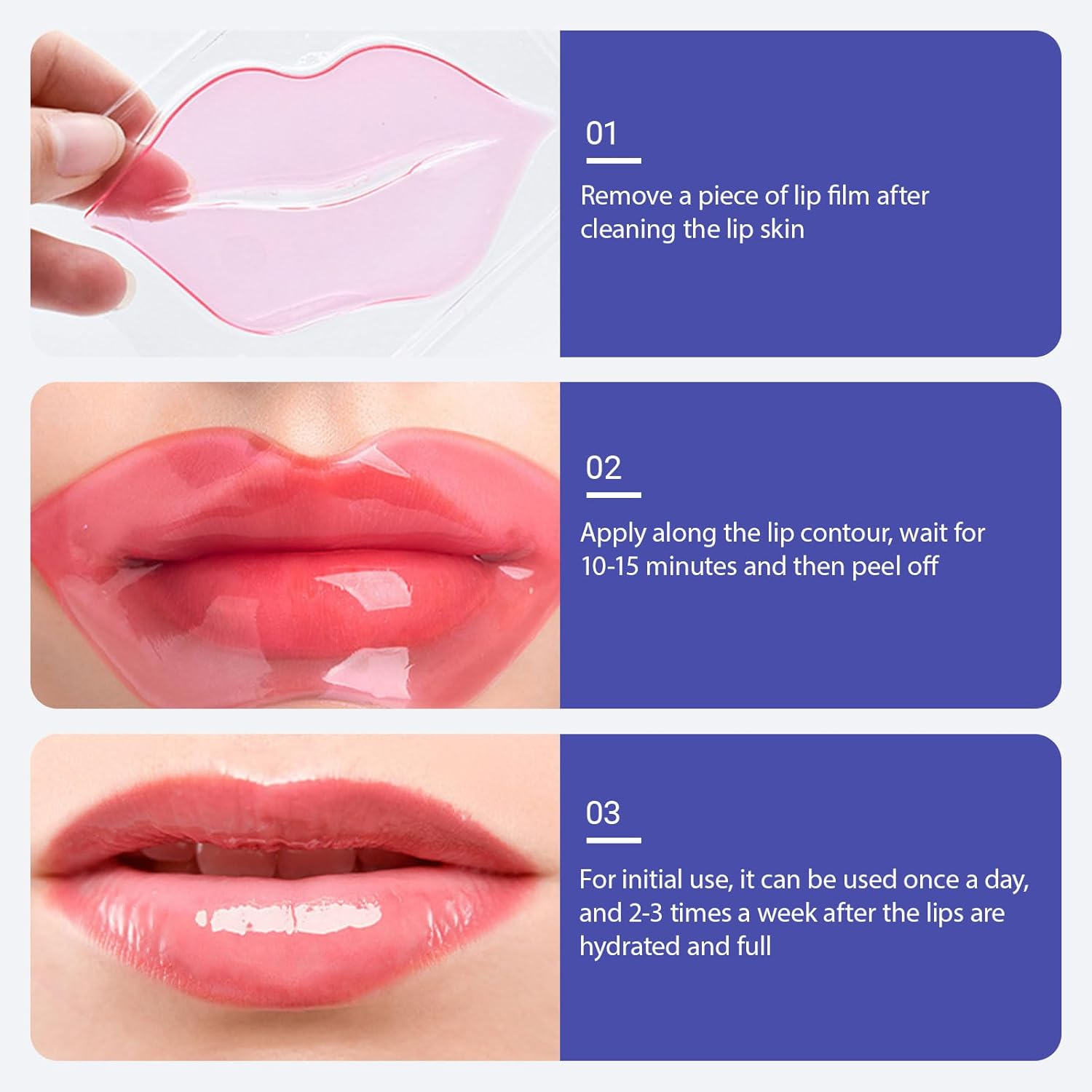 20Pcs Lip Masks, Pink Gel Collagen Lip Mask, Hydrating, Moisturizing and Nourishing, Used to Fade Lip Lines, Anti-Wrinkle, Remove Dead Skin, Firm and Moisturize Lips image number 1