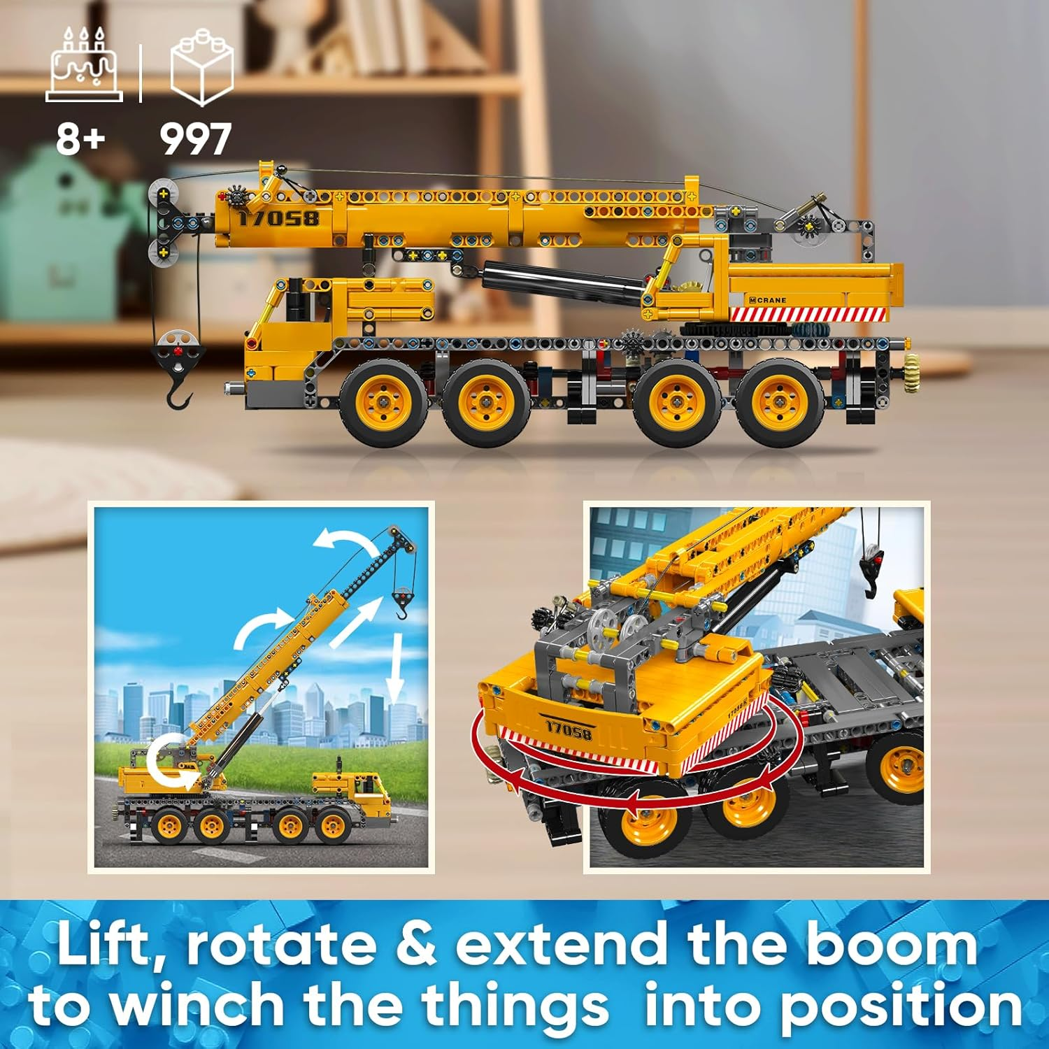 Mould King 17058 Technik Crane Building Blocks Kit, 997 Pieces Crane Truck Constration Model, DIY Toy Collectibles/Exhibition/Gift Car for Adult/Kids image number 1