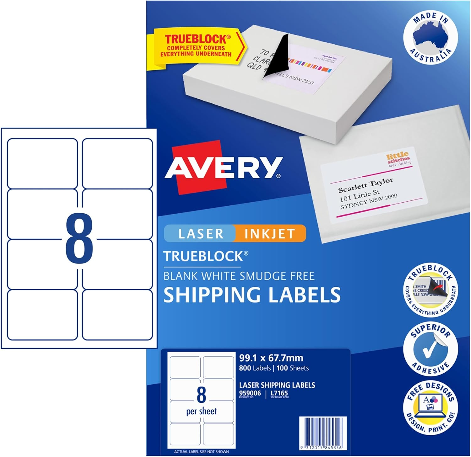Avery Printable Blank A4 Shipping Labels, 99.1 X 67.7 Mm, White, 80 Customisable Labels (959403) image number 1