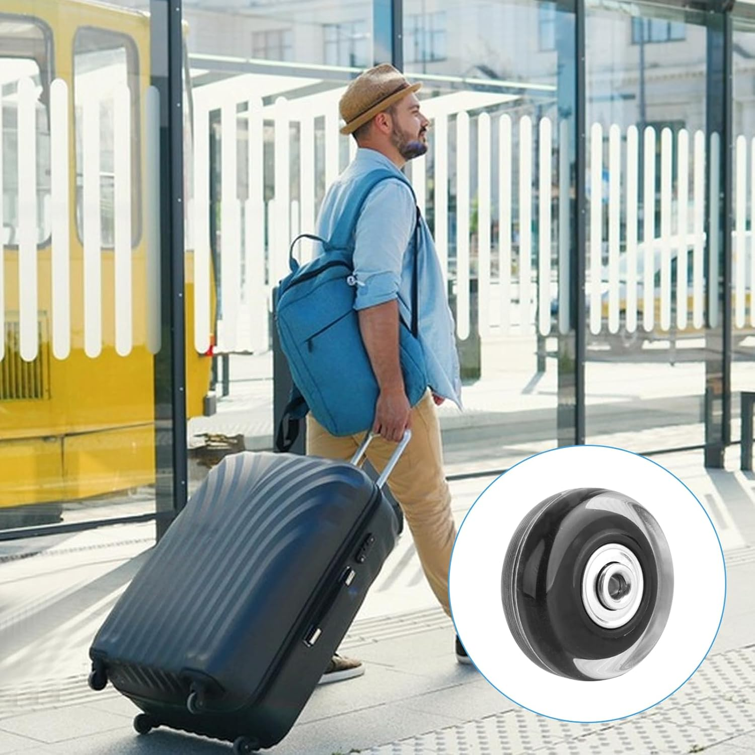 Pack of 4 Suitcase Castors Replacement Wheels, 50 X 18 Mm Luggage Suitcase Replacement Wheels, Suitcase Wheels Replacement Wheels 50 Mm, Replacement Wheels for Suitcase, Rubber Replacement Wheels For image number 6