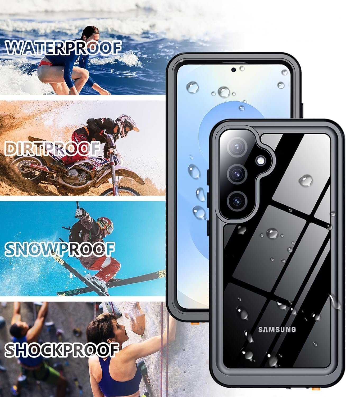 ELEPIK for Galaxy S23 FE Case, [IP68 Waterproof] [Full-Body Protection] [Dustproof] [Wireless Charging] Heavy Duty Rugged Shockproof Phone Case for Samsung Galaxy S23 FE, Black