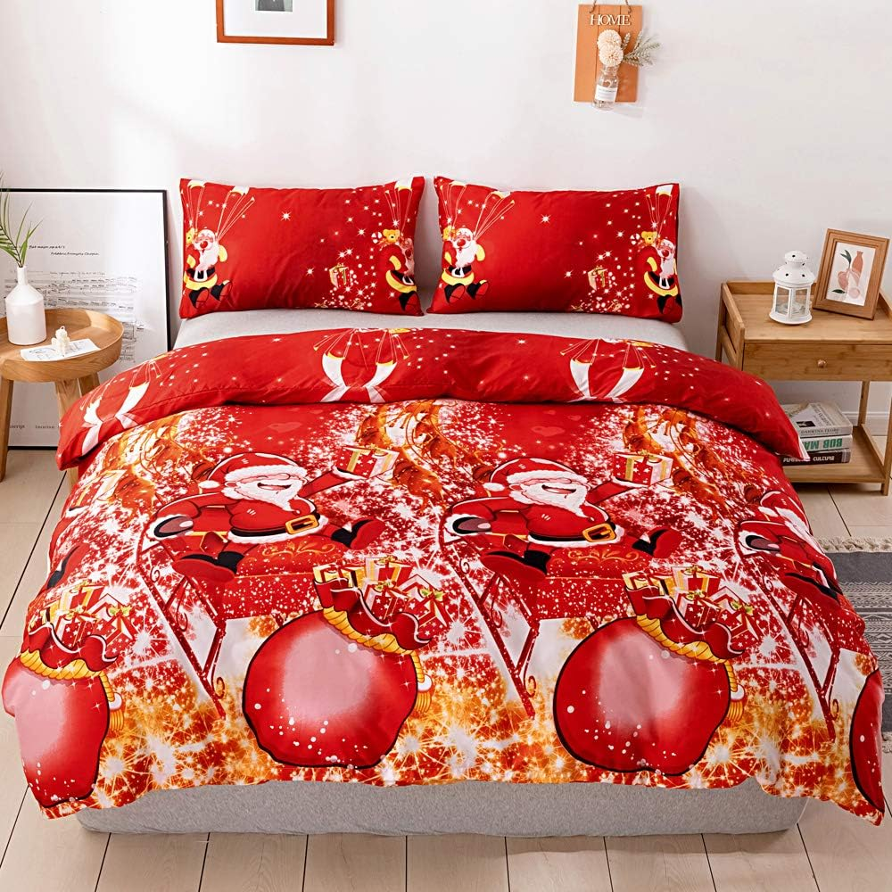 Royal Santa Presents Xmas (Double) Quilt Duvet Cover & Pillowcase Christmas Bedding Bed Set, Multi-Colour Santa Claus Duvet Cover Set, Ultra Soft, Durable Design image number 2