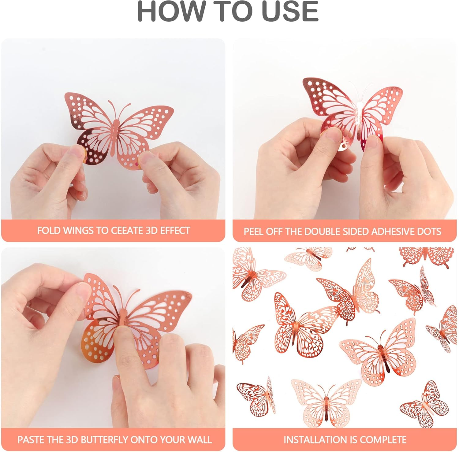 Butterfly Cake Decorations 36 Pcs Glitter 3D Butterflies Cupcake Toppers Rose Gold Hollow Cake Topper for Birthday Wedding Party Sticker Decoration image number 4