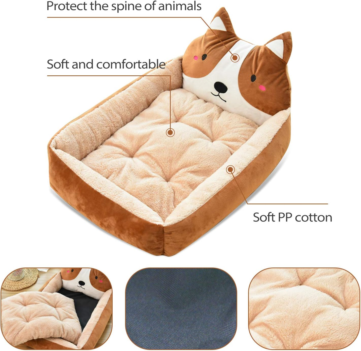 PETCUTE Dog Beds Washable Dog Cushion Warm Dog Sleeping Area Fluffy Square Dog Beds for Small Medium Large Dog Cat image number 2