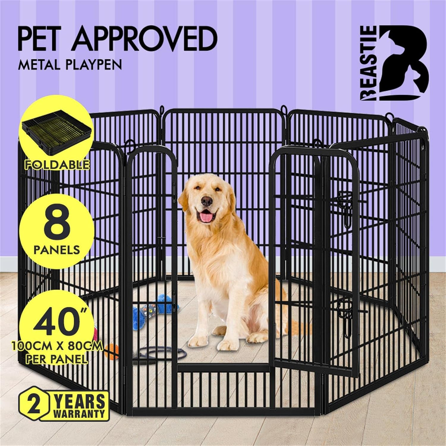 Beastie Foldable Pet Dog Metal Playpen 40", 8 Panels Folding Dog Play Pen Frame for Puppy Cat Rabbit Animal, Universal Portable Pet Exercise Cage Play Yard Enclosure Fence for Indoor Outdoor Enhanced image number 4