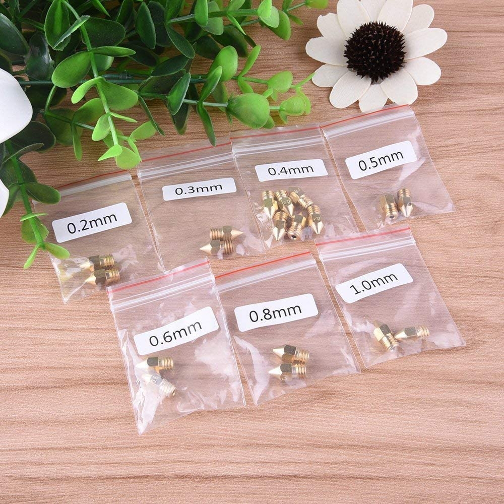 LEOWAY 18 Pcs MK8 Extruder Nozzle 3D Printer Brass Nozzle with 7 Different Sizes (0.2Mm, 0.3Mm, 0.4Mm, 0.5Mm, 0.6Mm, 0.8Mm, 1.0Mm) for 1.75MM MK8 Makerbot, Ender-3 Series/Ender-5 Series/Cr-10 image number 4