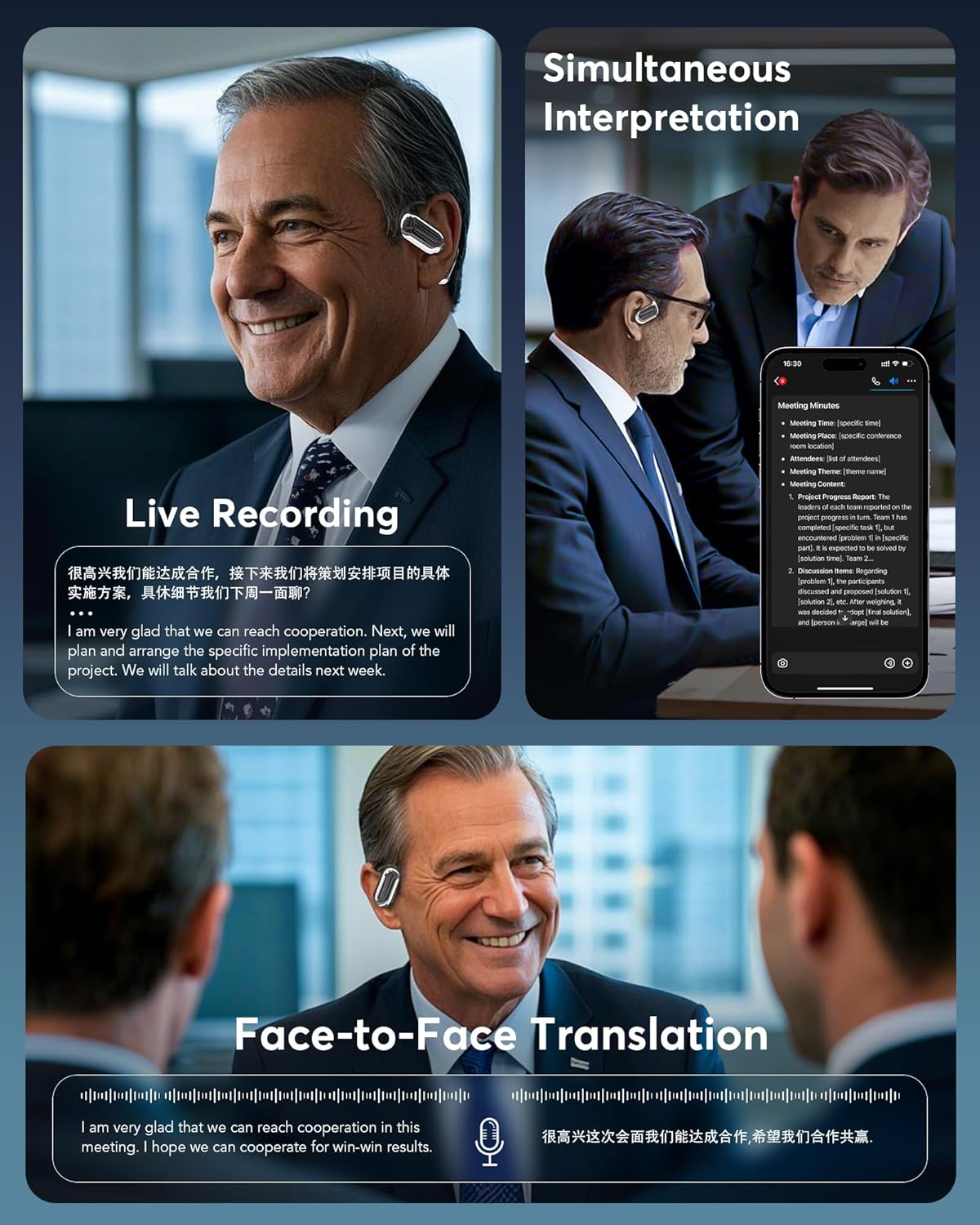 AI Language Translation Headphones, Bluetooth 5.4 Headphone Converter, for 144 Languages and Accents, OWS LCD Touch Screen Real Time Headphones Suitable for Ios and Android, Ideal for Travel Business image number 6