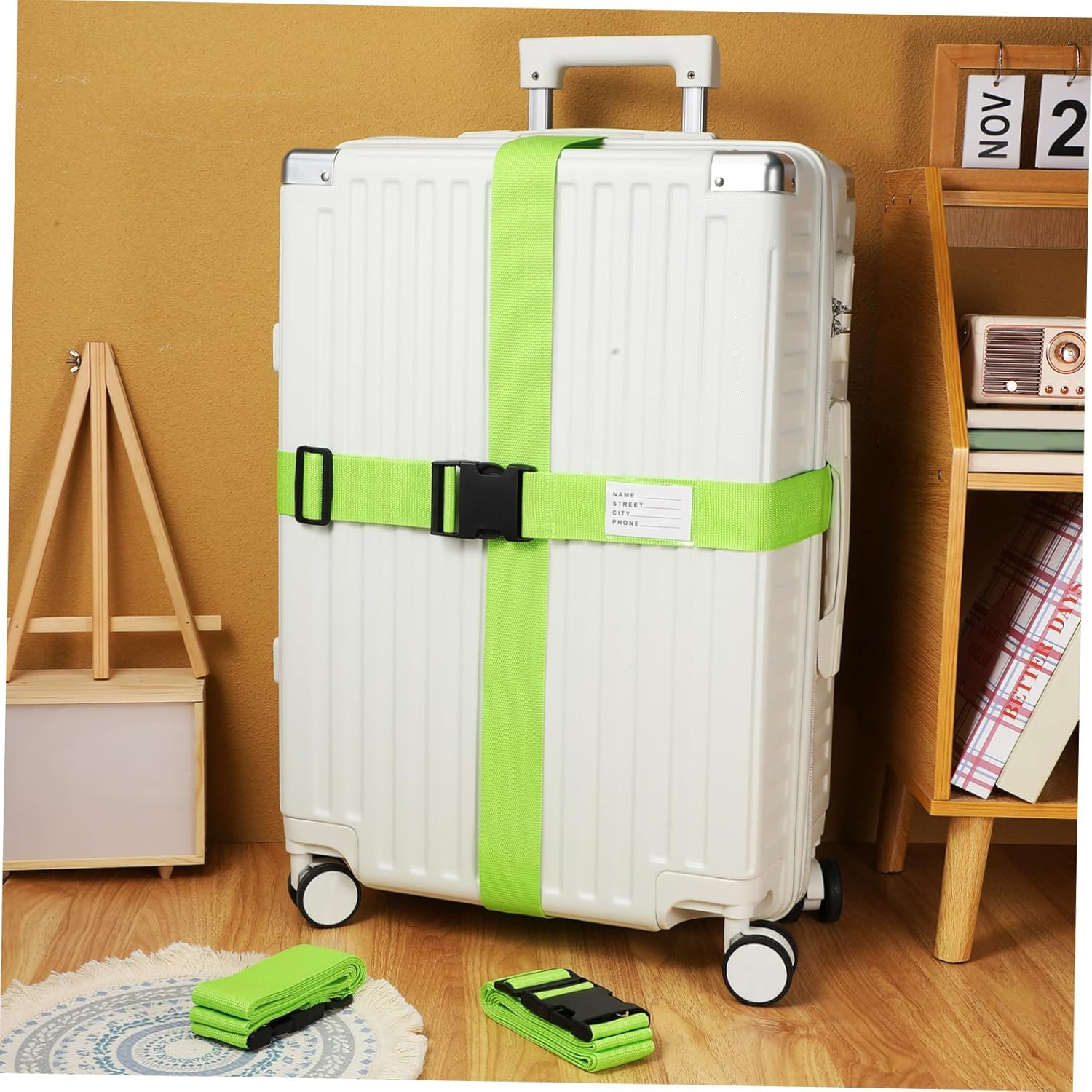 PERSELOSO 4Pcs Adjustable Luggage Straps Fluorescent Suitcase Belts High-Strength Tear-Resistant Travel Accessories for Secure Suitcases and Easy Identification image number 1