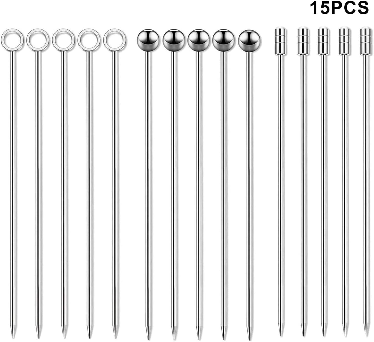 Stainless Steel Cocktail Picks Set, 15 Pcs Stainless Steel Martini Skewers Olive Drink Picks Set Reusable Fruit Sticks Metal Drink Pick for Olives, Fruit Garnish, Home, Bar image number 5