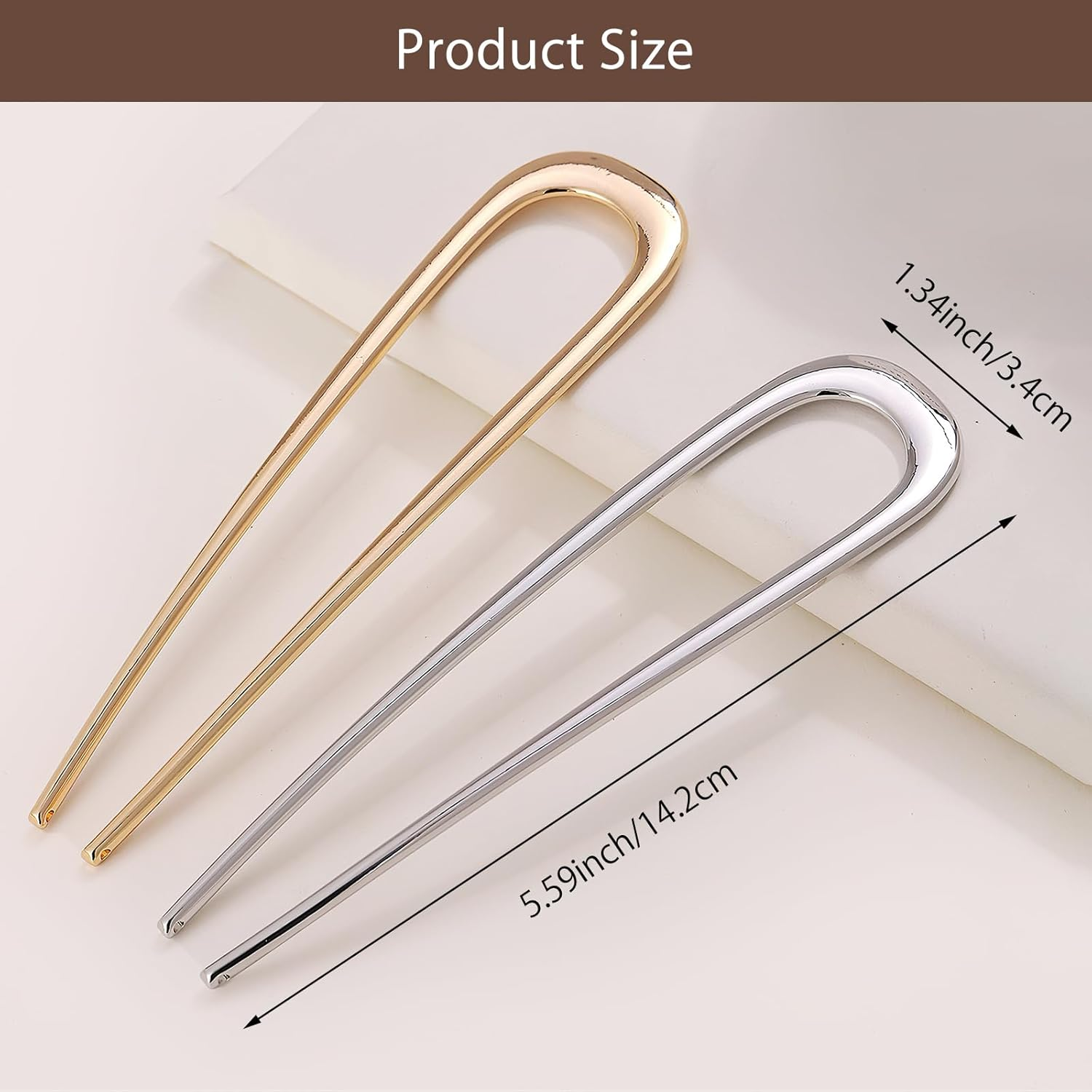 Pack of 4 Hair Pins Large Metal U-Shaped Hairpin Hair Pin 2 Prong Updo Chignon Pins Hair Pins U-Shaped French Style Hair Updo for Women Girls image number 2