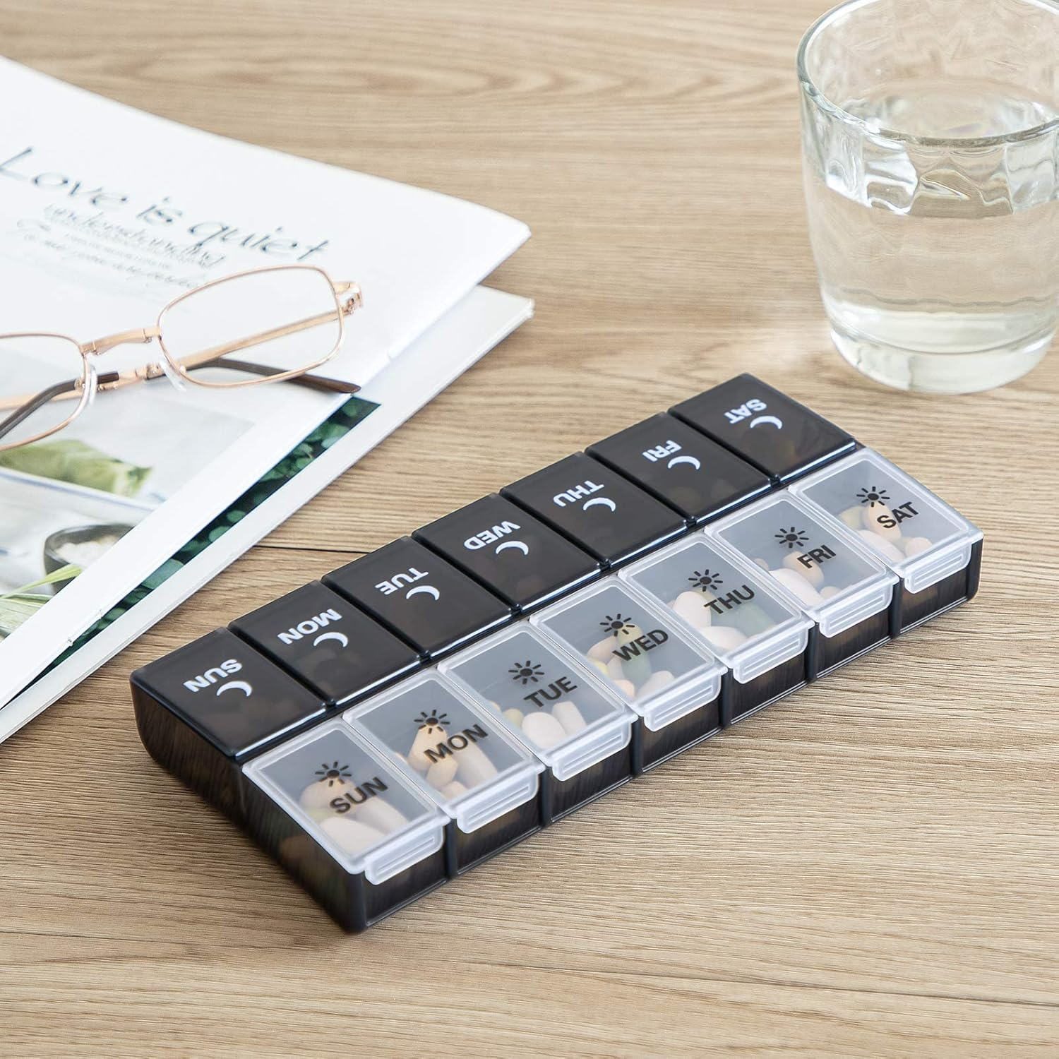 7 Day Pill Organizer with Extra Large Compartments - 2 Times a Day (AM/PM) Weekly Pill Box for Vitamins, Fish Oil, Supplements & Medication, Day Night Medicine Organizer, Portable for Travel image number 5