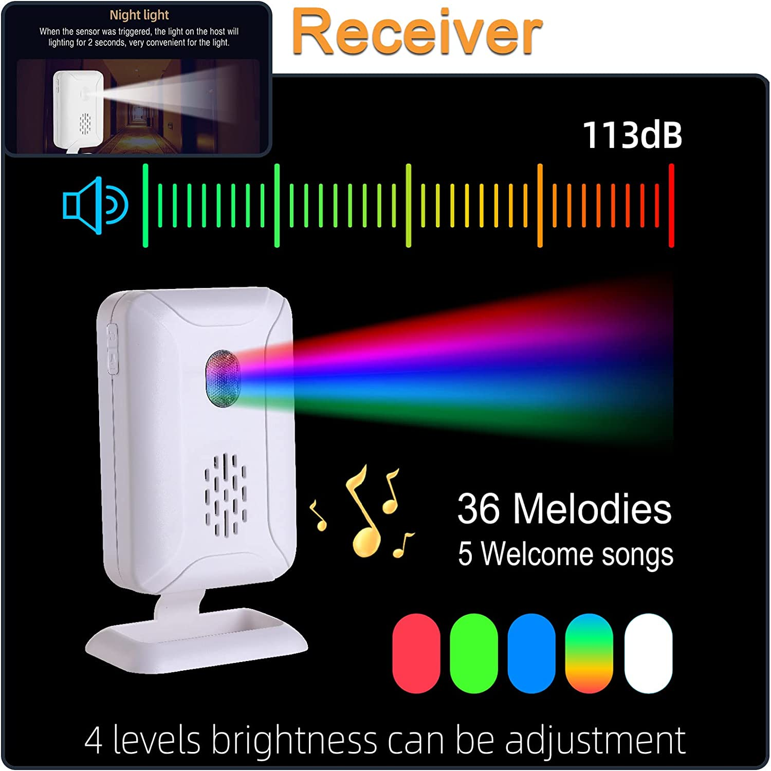 Wireless PIR Motion Sensor Detector Home Store Welcome Buzzer Security Alarm Chime for Business Mailbox Front Door Entry Alert (1 Sensor & 1 Doorbell) image number 3