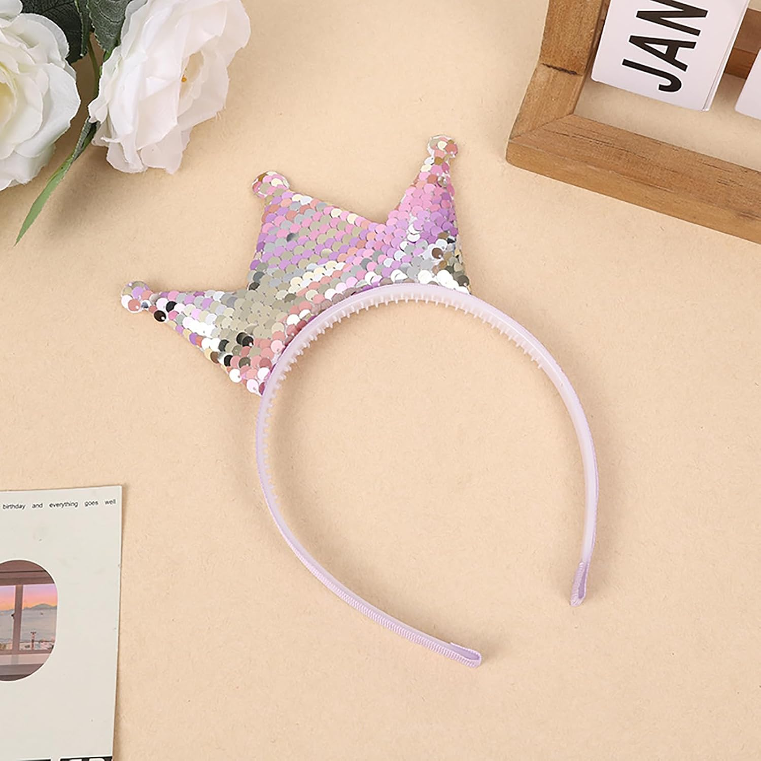 Yuannee Sequin Crown Headband,2 PCS Glitter Crowns Hair Band Princess Girls Shiny Crown Hair Band Halloween Christmas Glod Hair Hoop for Girls Women Birthday(Pink) image number 5