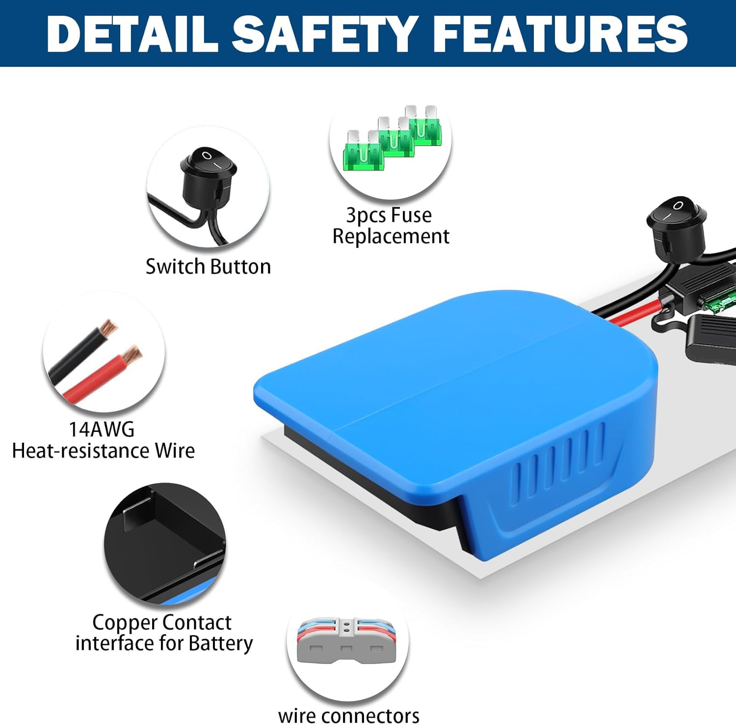 2 Packs Power Wheel Adapter for Bosch Professional 18 V System GBA Battery Adapter Converter Kit with Fuses, Wire Clamps, 14AWG Wire, Power Connection for DIY RC Car Toy, Robotics and RC Truck image number 1