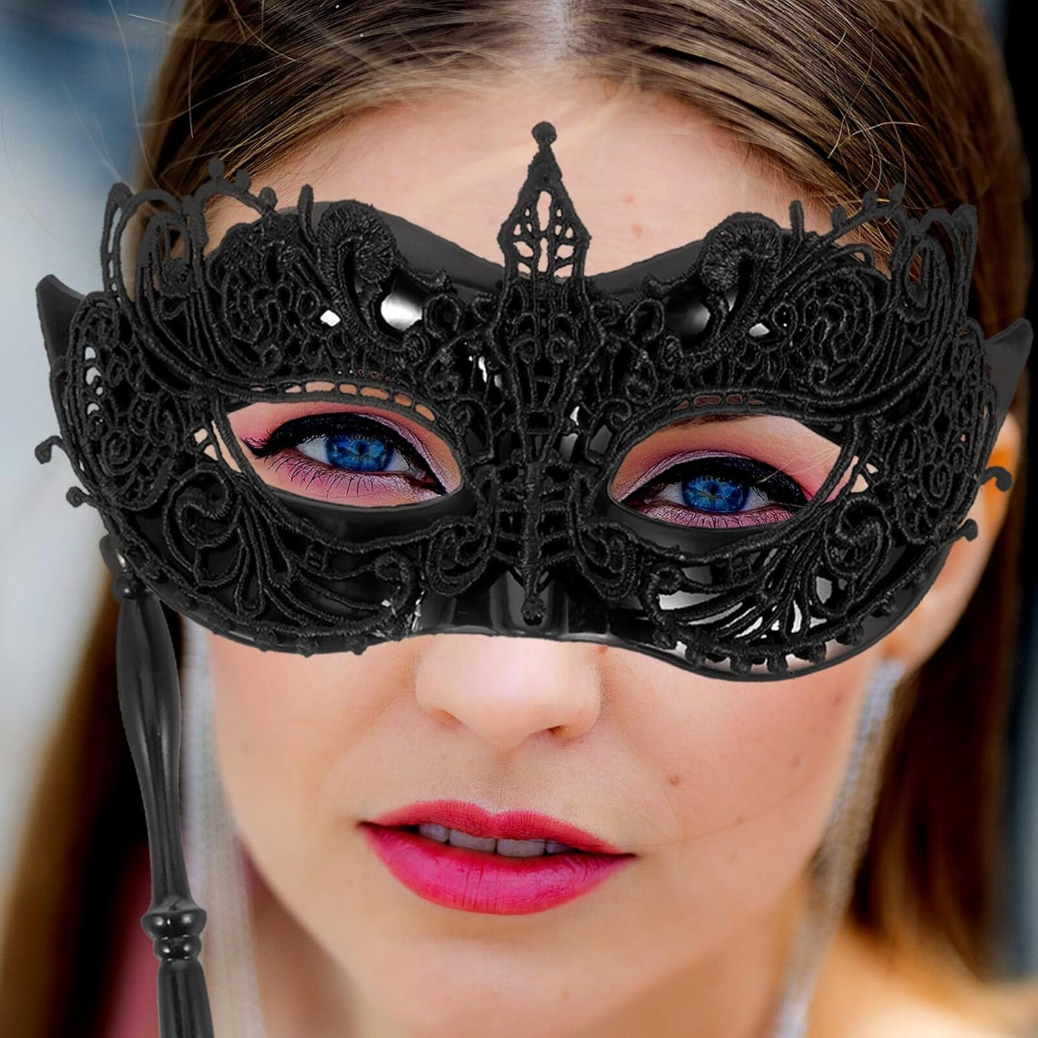 LIFKOME Masquerade Mask with Stick Venetian Handheld Party Mask Masquerade Mask for Women Halloween Costum image number 5
