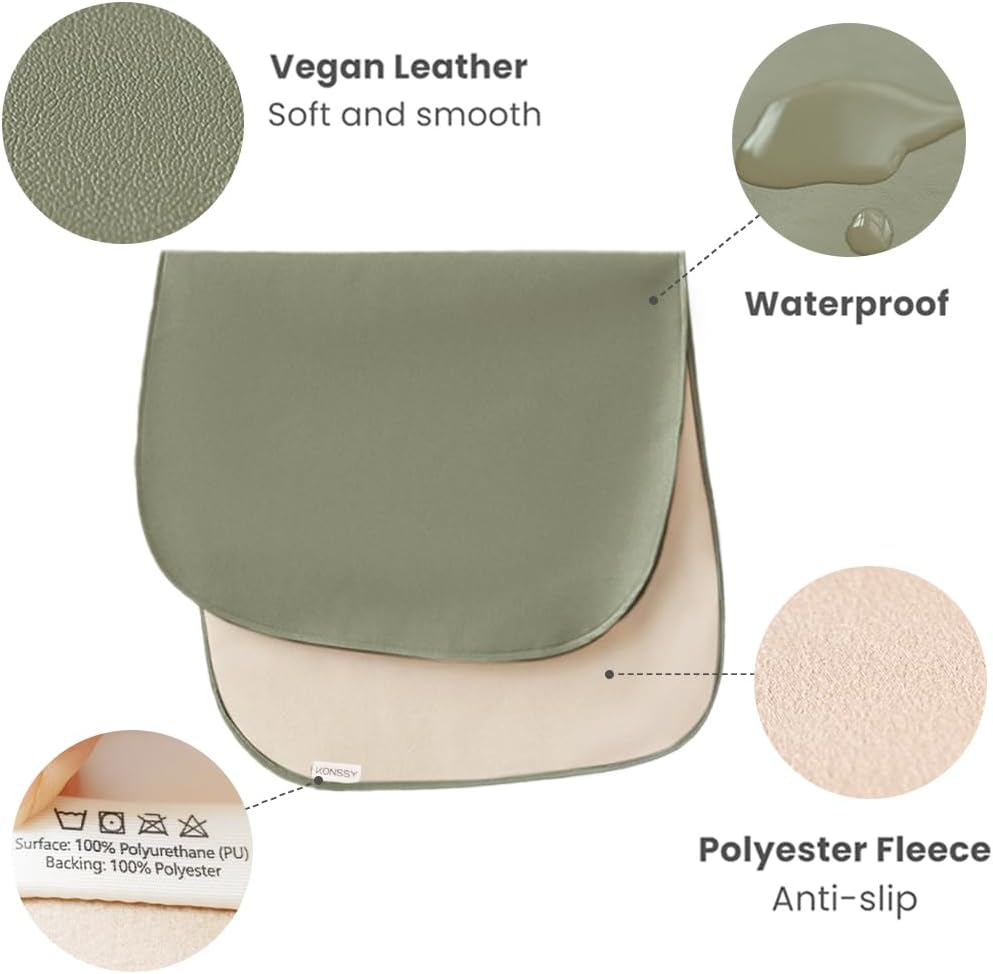 Konssy Faux Leather Baby Changing Mat, Waterproof, Wipeable & Portable Diaper Changing Pad for Travel or Home, Fits Perfectly in Diaper Bag, 30 X 17 Inches (Fog Green,Beige) image number 5