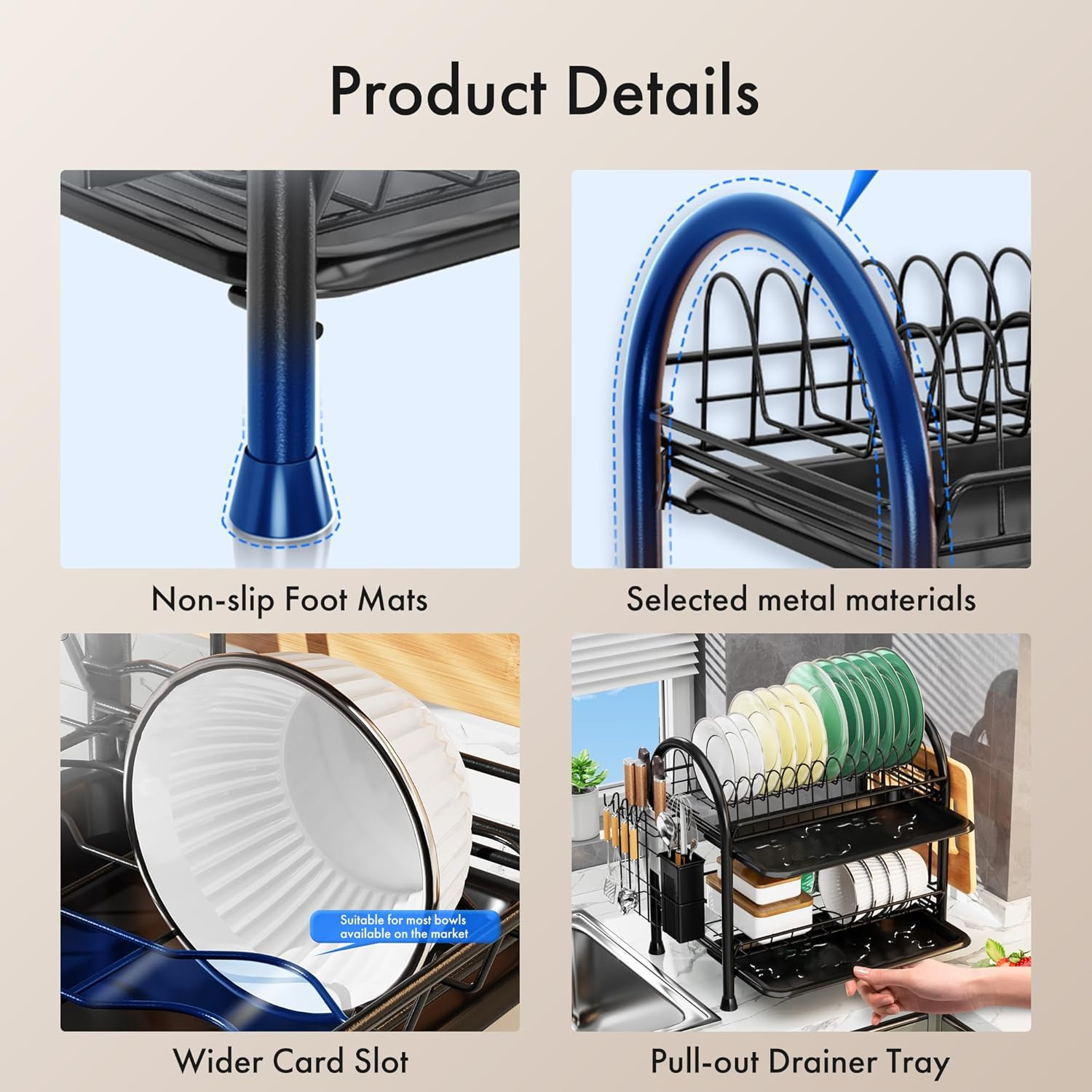 Double Layer Storage Rack, Thickened Wrought Iron Material, Bowl and Dish Storage Rack, Countertop Drain Rack, Suitable for Kitchen, Living Room, and Dining Table. image number 6