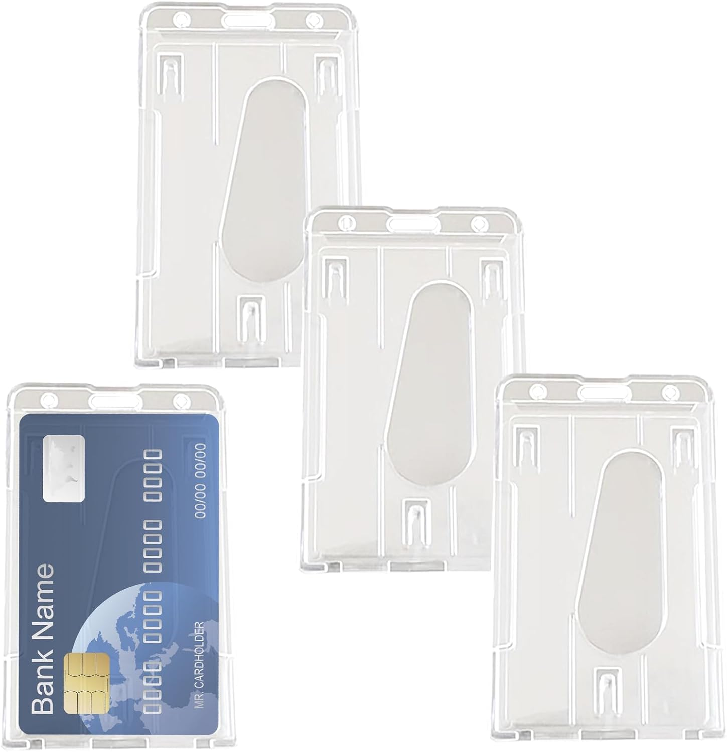 4 Pack Hard Plastic Badge Holder, Clear ID Badge Name Card Holder with Easy Access Thumb Slot, Holding 2 Cards, Vertical Style