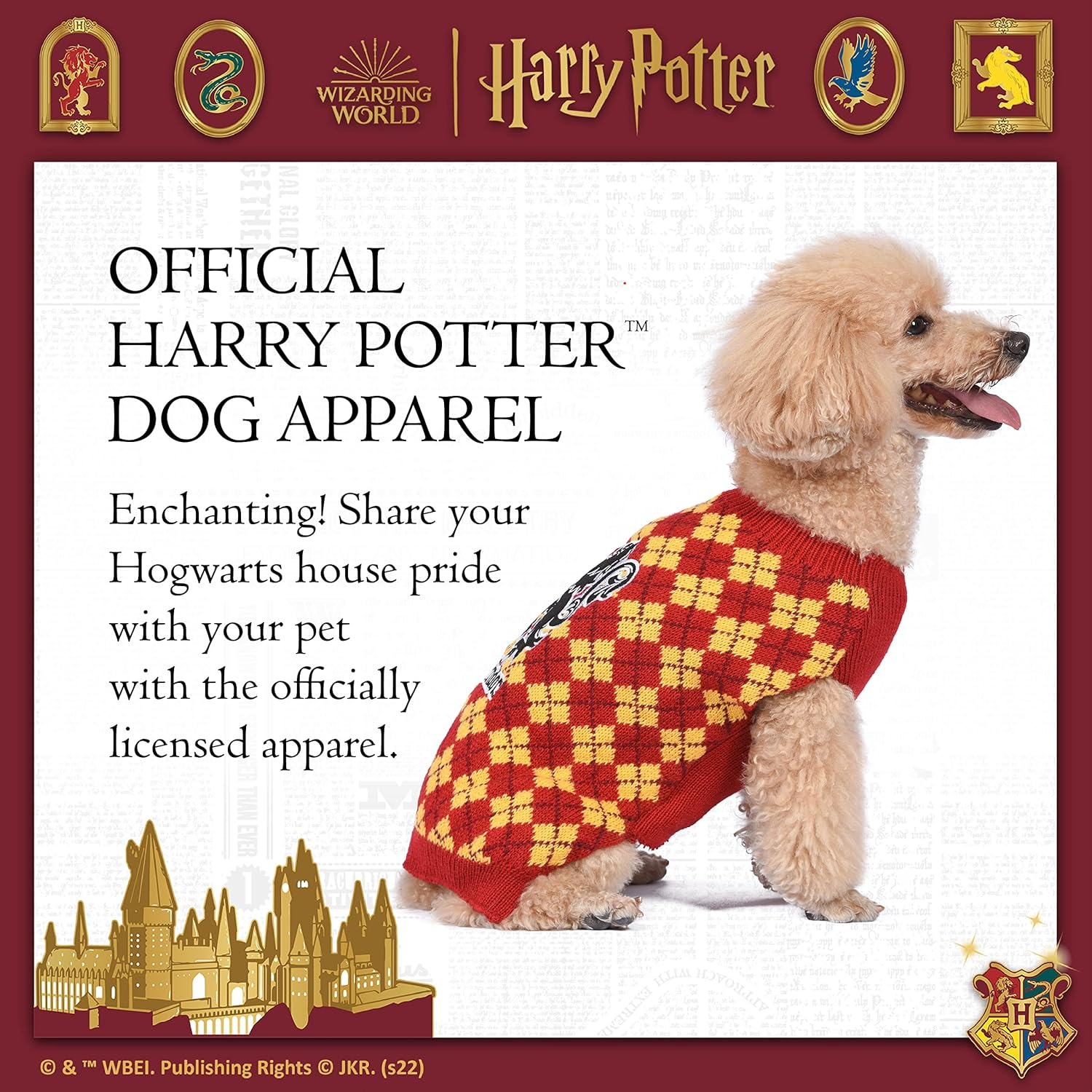 Harry Potter Gryffindor Pet Sweater - Medium | Dog Costume FF19070 | Hogwarts Houses Dog Apparel & Accessories, Gryffindor Red image number 4