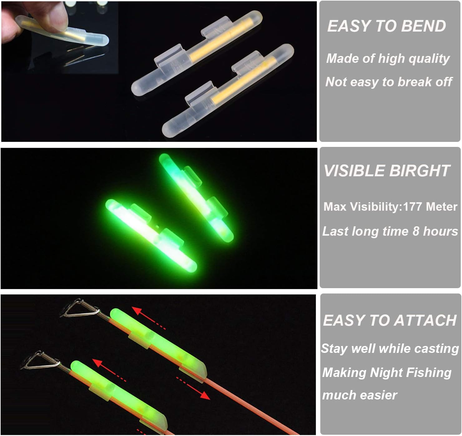 THKFISH Fishing Glow Sticks Rod Tip Glow Sticks Fishing Rod Floats Glow Stick Fishing Rod Night Fishing Light Fishing Green Fluorescent Light 100Pcs(50Bags) #M #L #XL image number 1