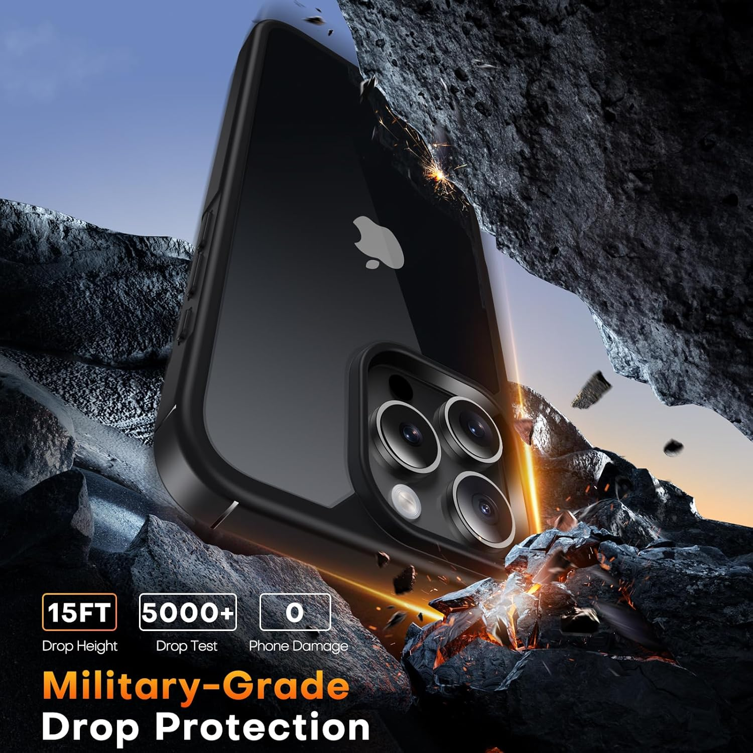 TAURI for Iphone 16 Pro Max Case 6.9", Military-Grade Protection, [Anti-Yellowing] Shockproof Transparent Back Bumper Phone Cover - Black image number 4