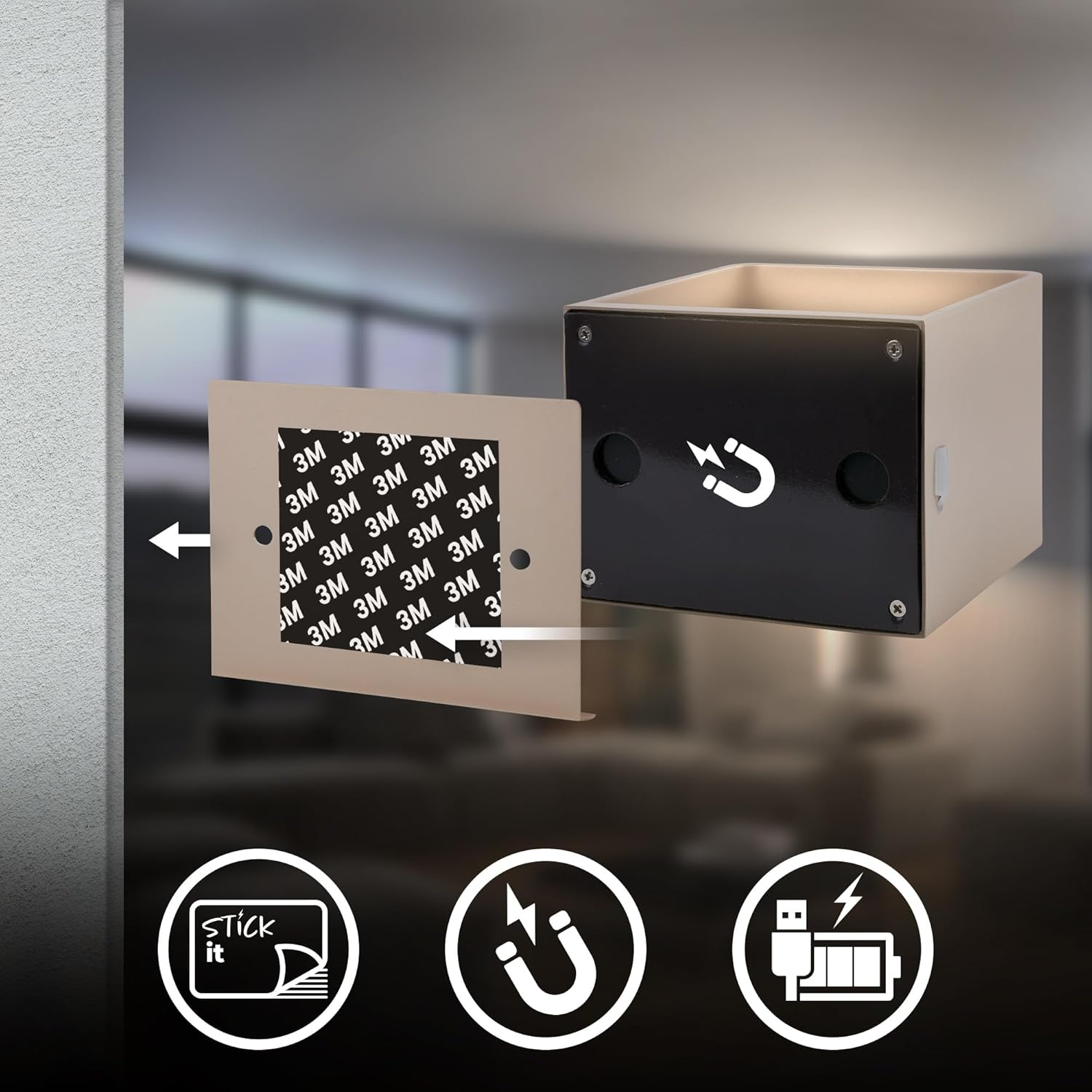 BRILONER Sticklights - LED Wall Light without Power Connection and No Drilling with Motion Sensor, Battery, Magnetically Removable, Wall Lamp for Gluing, Reading Lamp, Living Room Lamp, Hallway, 10 X image number 6