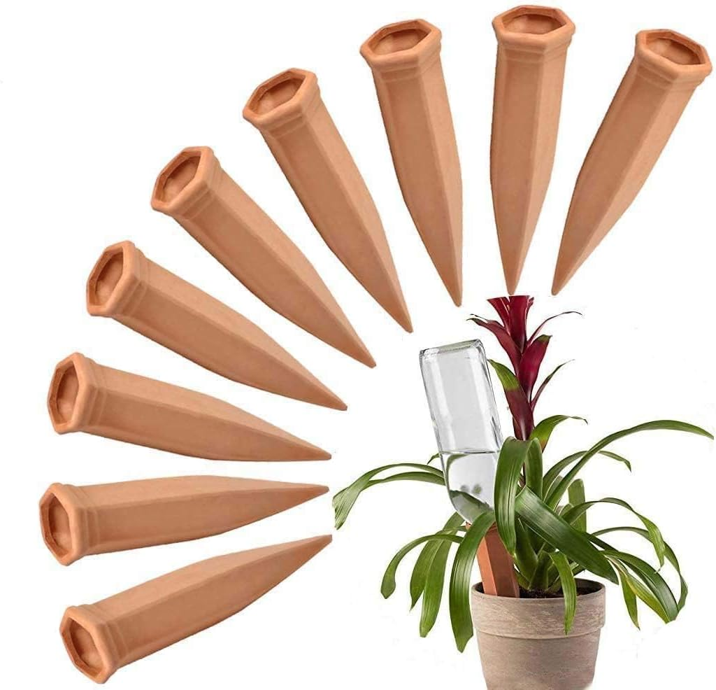 Family Plant Watering Stakes10 Pack Automatic Plant Waterers for Vacations, Plant Watering Devices Terracotta Self Watering Spikes for Wine Bottles Great Plant Nanny for Indoor & Outdoor Plants image number 6