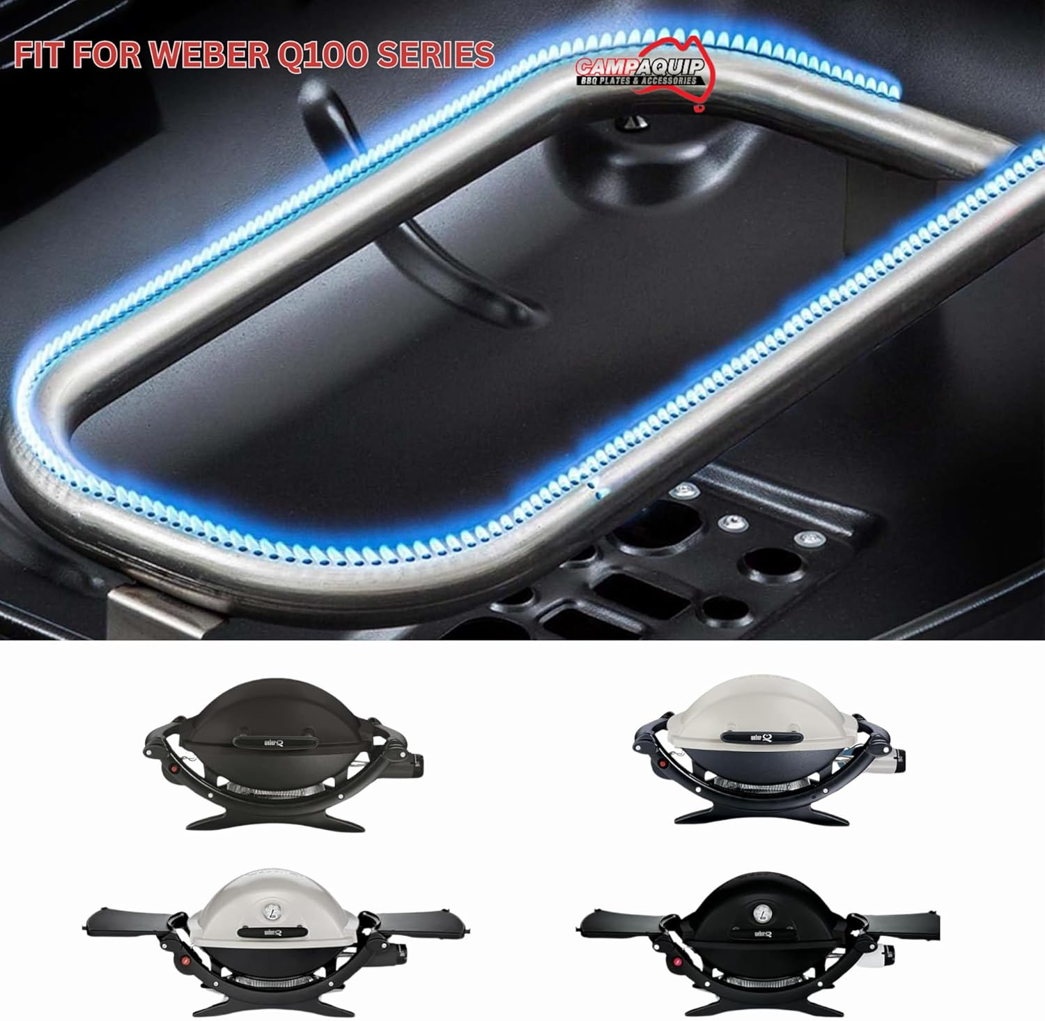 CAMPAQUIP Stainless Steel Grill Burner Replacement for Weber Baby Q Series Q100 Q120 Q1000 Q1200 P Shaped Mega Flame Burner (NOT for N Series) image number 4