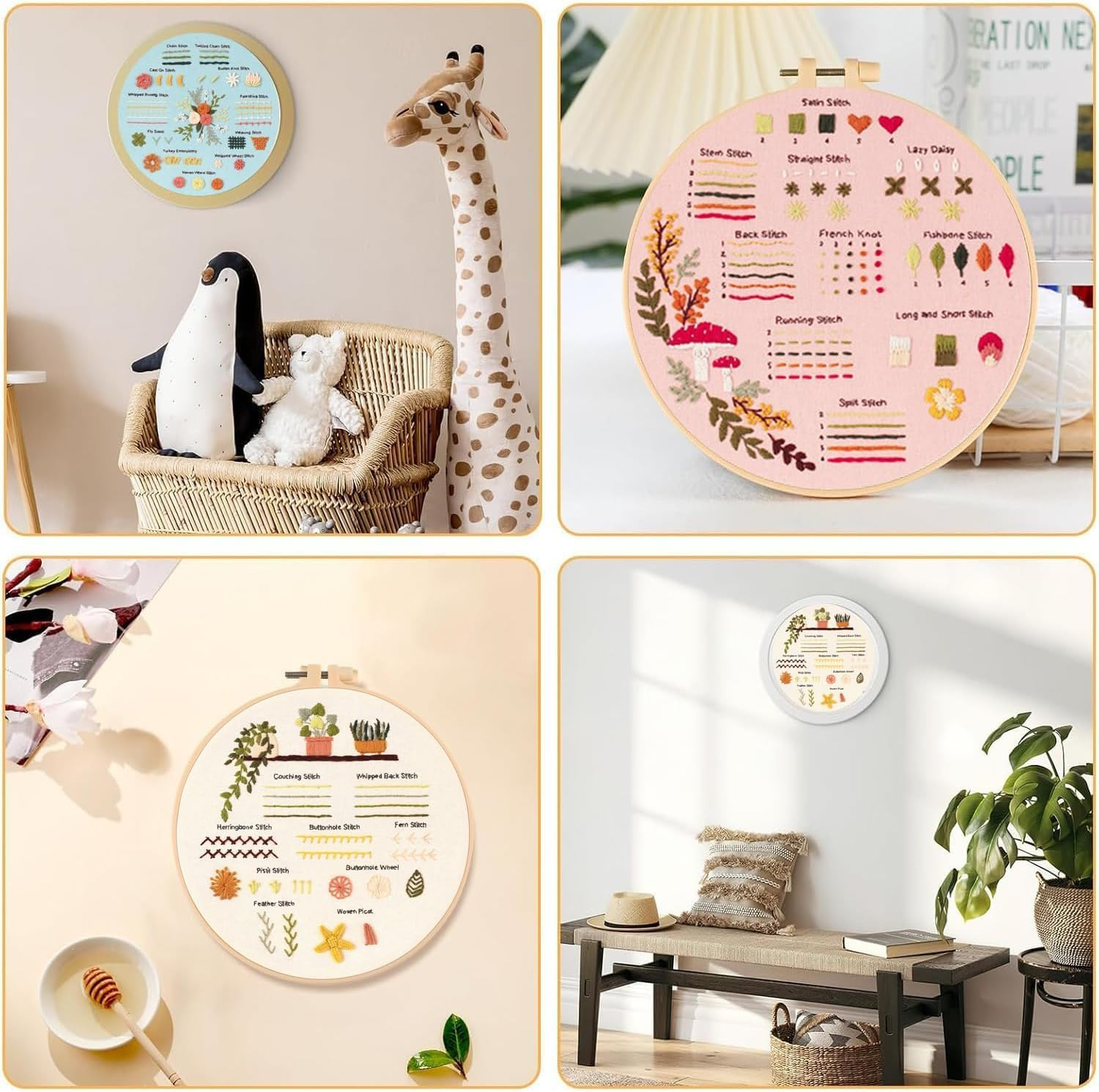 Embroidery Kit for Beginner,3 Sets Stitch Practice Kit, with Hoop and Needle Thread, Flower Cross to Learn 30 Different Adultkids Starter