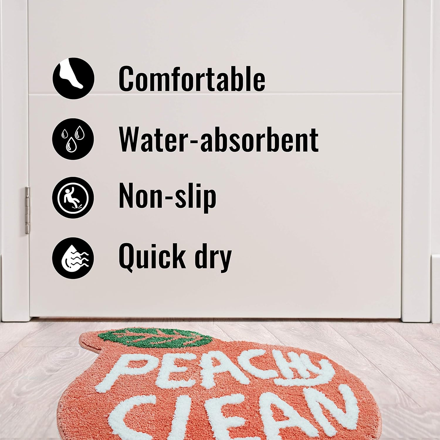 UNIBATH Peach Peach Bath Mat Peachy Fruit Bathroom Rugs for Living Room and Bedroom, Non Slip Washable Rug Orange Bathroom Decor image number 2