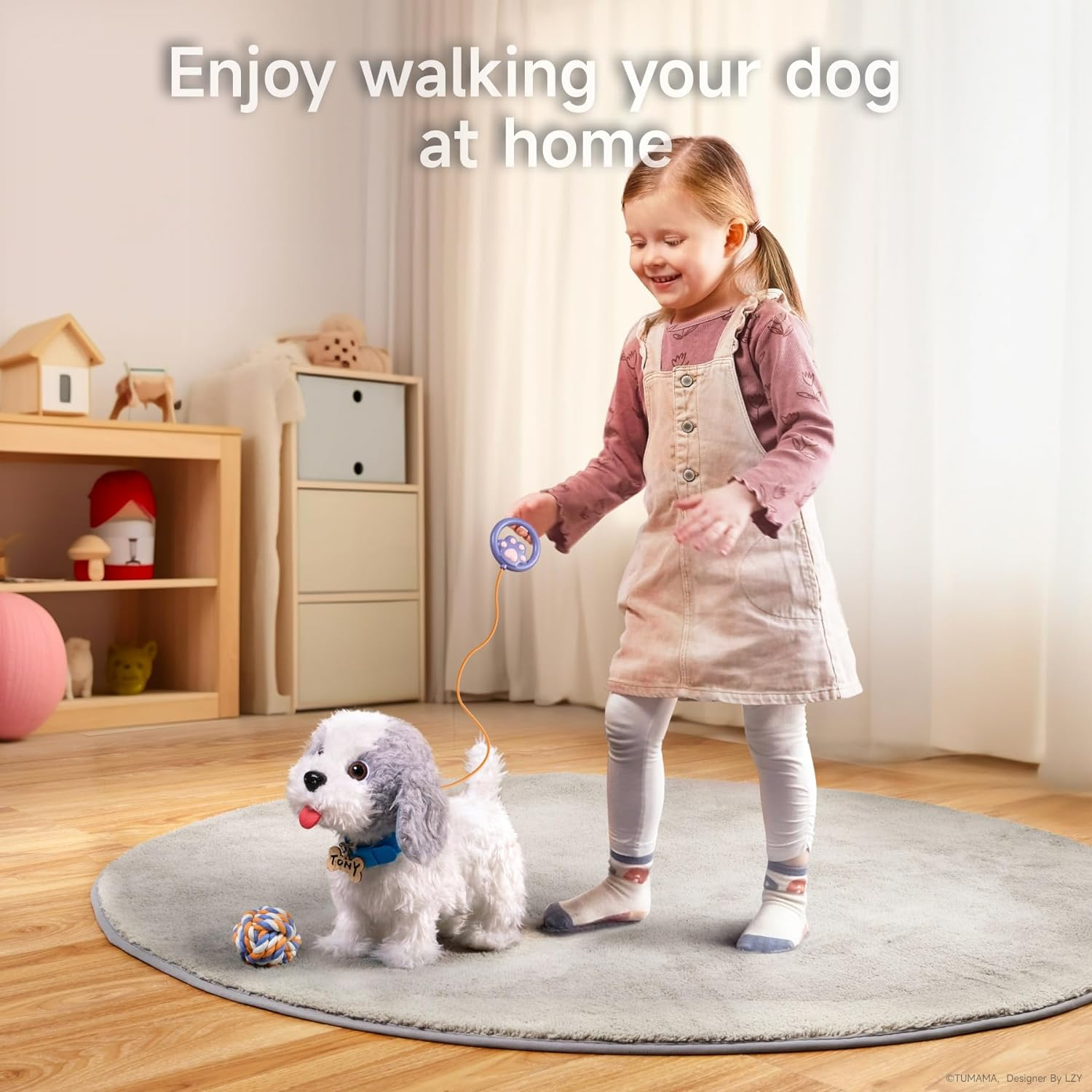 OR or TU Walking Barking Toy Dog with Remote Control Leash, Plush Puppy Electronic Interactive Toys for Kids, Shake Tail,Pretend Dress up Realistic Stuffed Animal Dog Age 3 4 5+ Years Old Best Gift image number 3