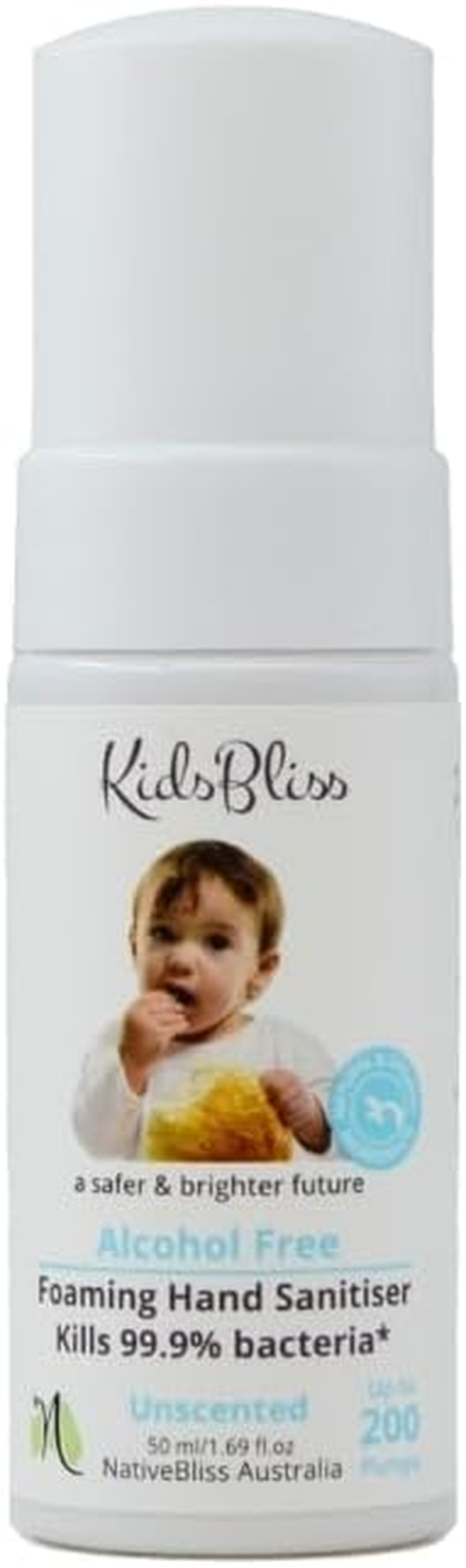 Kidsbliss Alcohol-Free Foaming Hand Sanitiser for Baby & Kids | Gentle, Bzk-Free & Non-Toxic Formula for Sensitive Skin | 200 Pumps (50Ml, Unscented), Rinse-Free On-The-Go Sanitizer image number 1