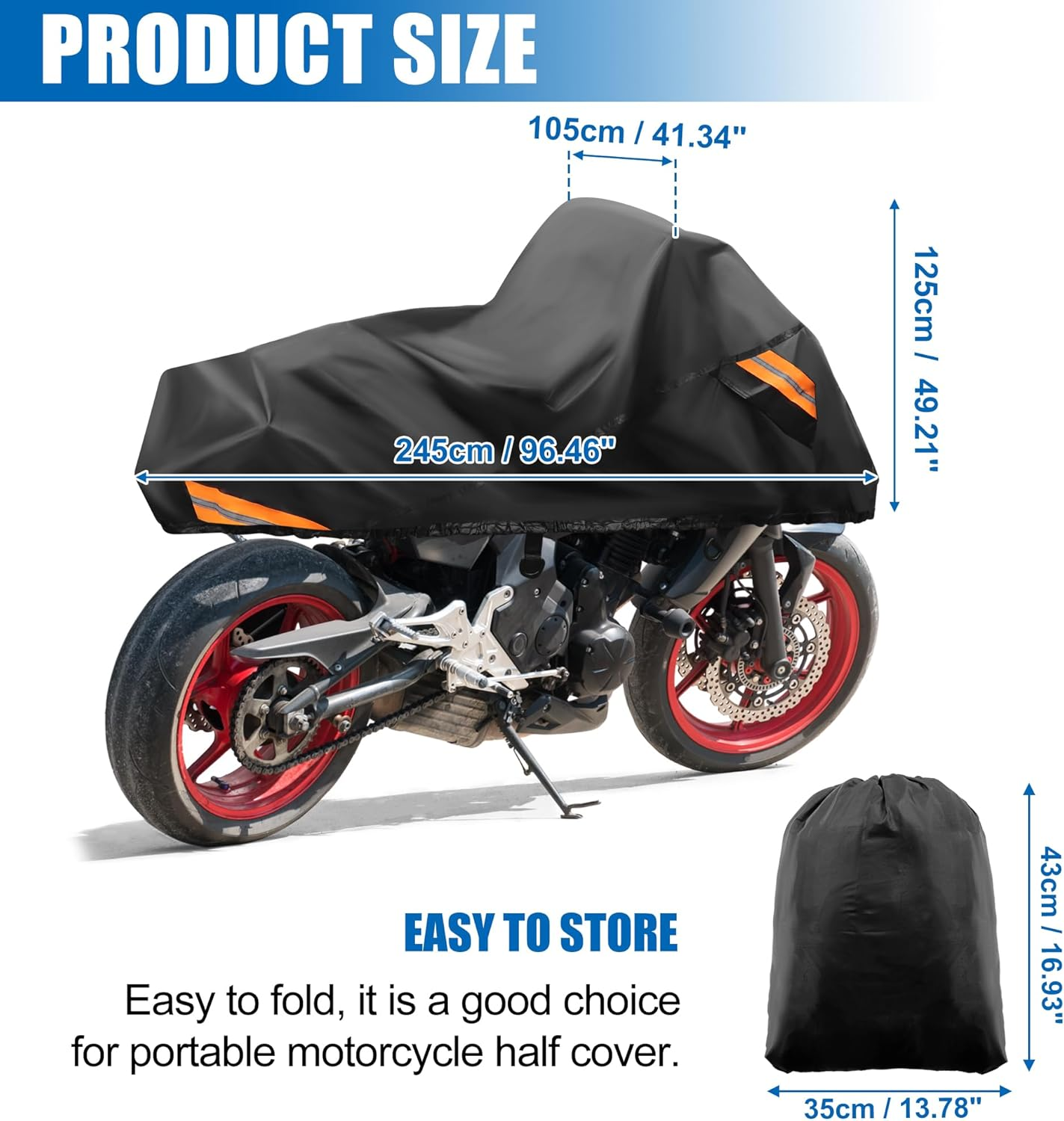 Uxcell Motorcycle Cover Waterproof Half Cover Outdoor Motorbike Rain Cover Protector for Harley Dyna FXD FXDF Low Rider Super Wide Glide Fits 96" Black image number 1