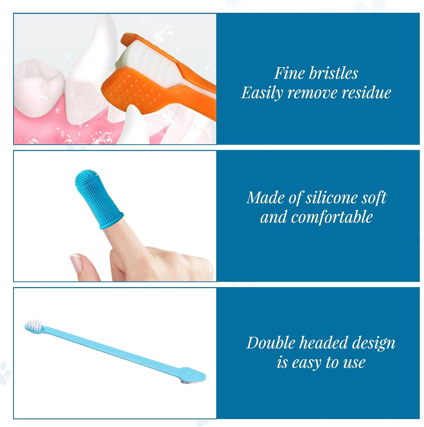 Dog Toothbrush, Cat Toothbrush, Dog Brush Kit with 2 Triple Head Dog Toothbrushes, 2 Long Handle Dog Toothbrushes, 4 Pcs Pet Fingerbrush, Pet Teeth Brush for Dogs Cat Puppy Most Pets image number 1