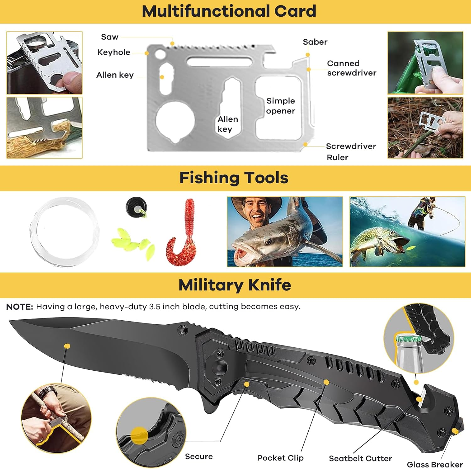 Survival Kits 27 in 1, Camping Accessories, Camping & Hiking Equipment, First Aid Kit and Survival Gear with Hard Case, Camping Gifts for Men image number 4