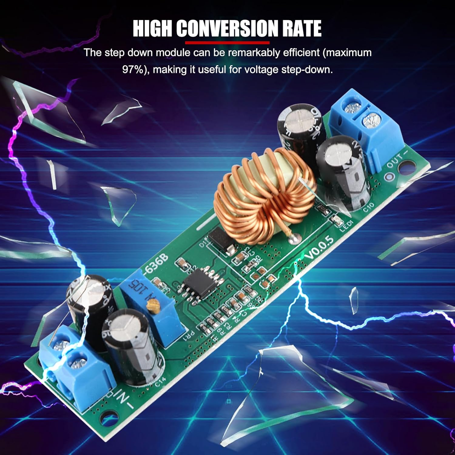 EVTSCAN 6.5V-60V to 3.3V-40V DC-DC Buck Converter Board, Step-Down Adjustable Output Voltage Converter, with 5A Max Output, Screw Terminals Connection image number 3