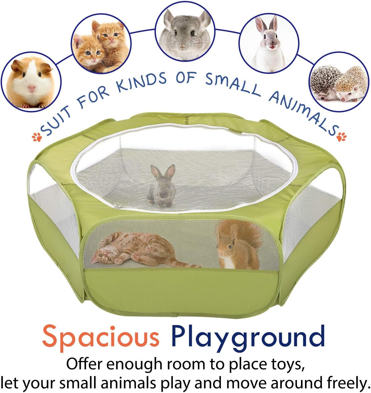 PAWABOO Small Animals Playpen, Breathable & Waterproof Small Pet Cage Tent with Zippered Cover, Portable Outdoor Yard Fence for Kitten/Puppy/Guinea Pig/Rabbits/Hamster/Chinchillas, Avocado Green image number 5