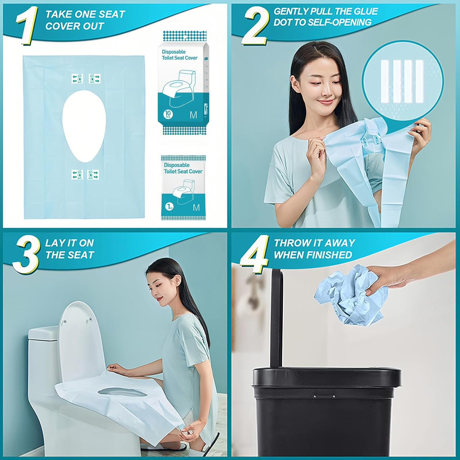 100 Pack Toilet Seat Cover Disposable ，Kids Potty Liners，Waterproof Anti-Slip Large Potty Training Toilet Seat Liner for Kids Potty Training and Adult Individually Wrapped Potty Liners ，For Public Restrooms/Travel image number 2