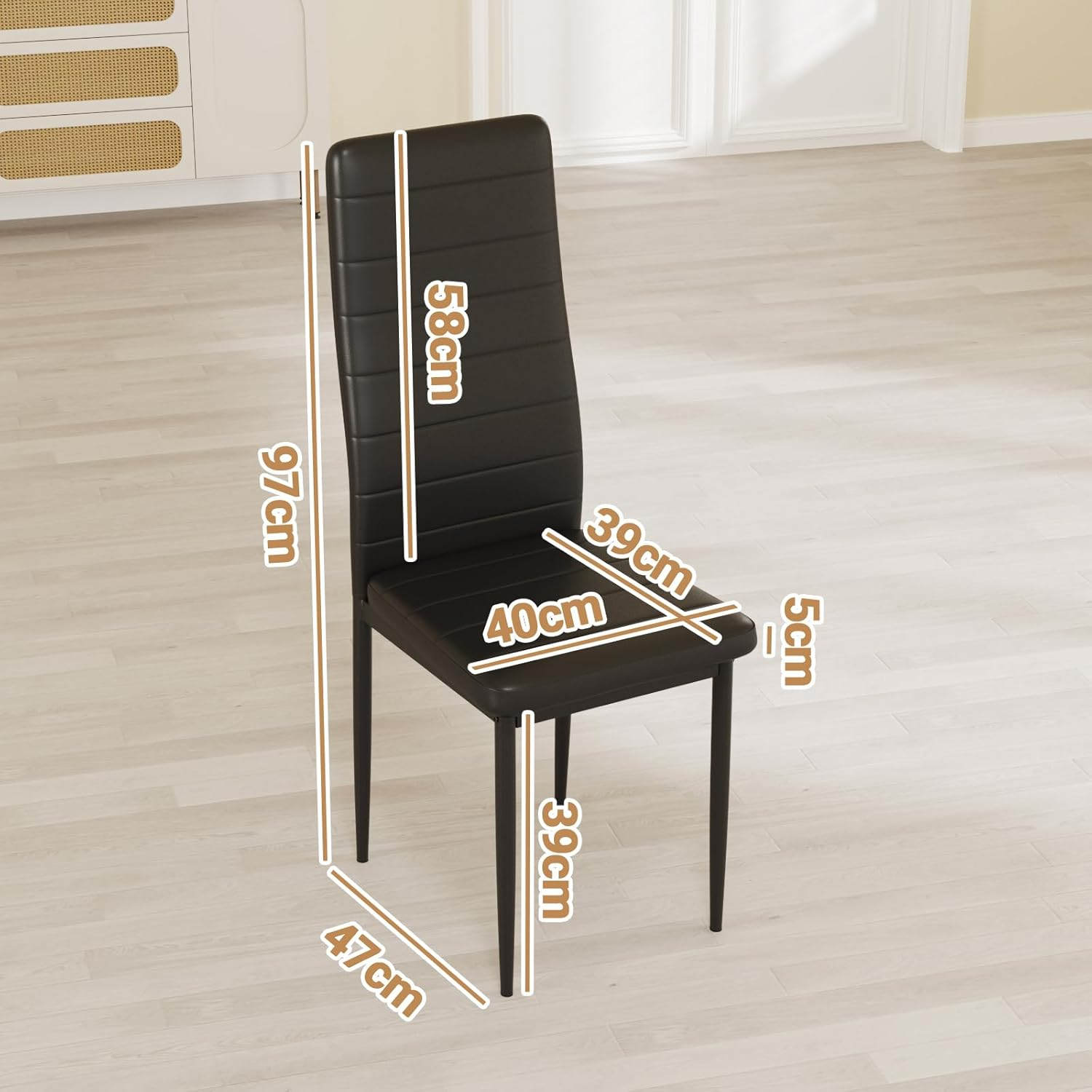 Advwin Dining Chairs Set of 4 Kitchen Chair Reading Seating Nursing Seats Home Furniture for Dining Room Living Room Cafe Meeting Room PVC Black image number 6