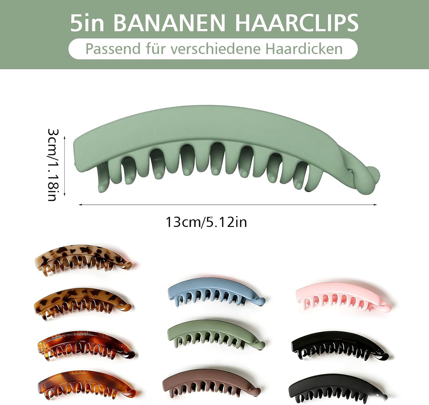 Nhgkju Set of 10 Banana Clips Hair Clips &ndash; 10 Colours (Black, Pink, Military Green and Much More) &ndash; 13 X 3 Cm Size &ndash; ABS Resin Material with Matte Elastic Varnish &ndash; Dense Scratches for Secure Hair image number 4