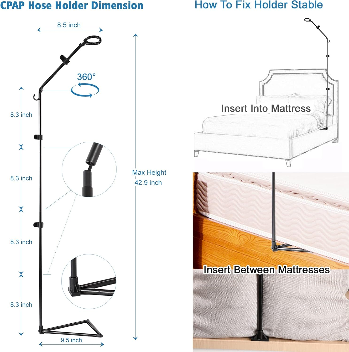 CPAP Hose Holder,Removable and Assemblable Foldable CPAP Hose Hanger Support Comfort and Untangled Sleep,Cpap Supply CPAP Accessories image number 3